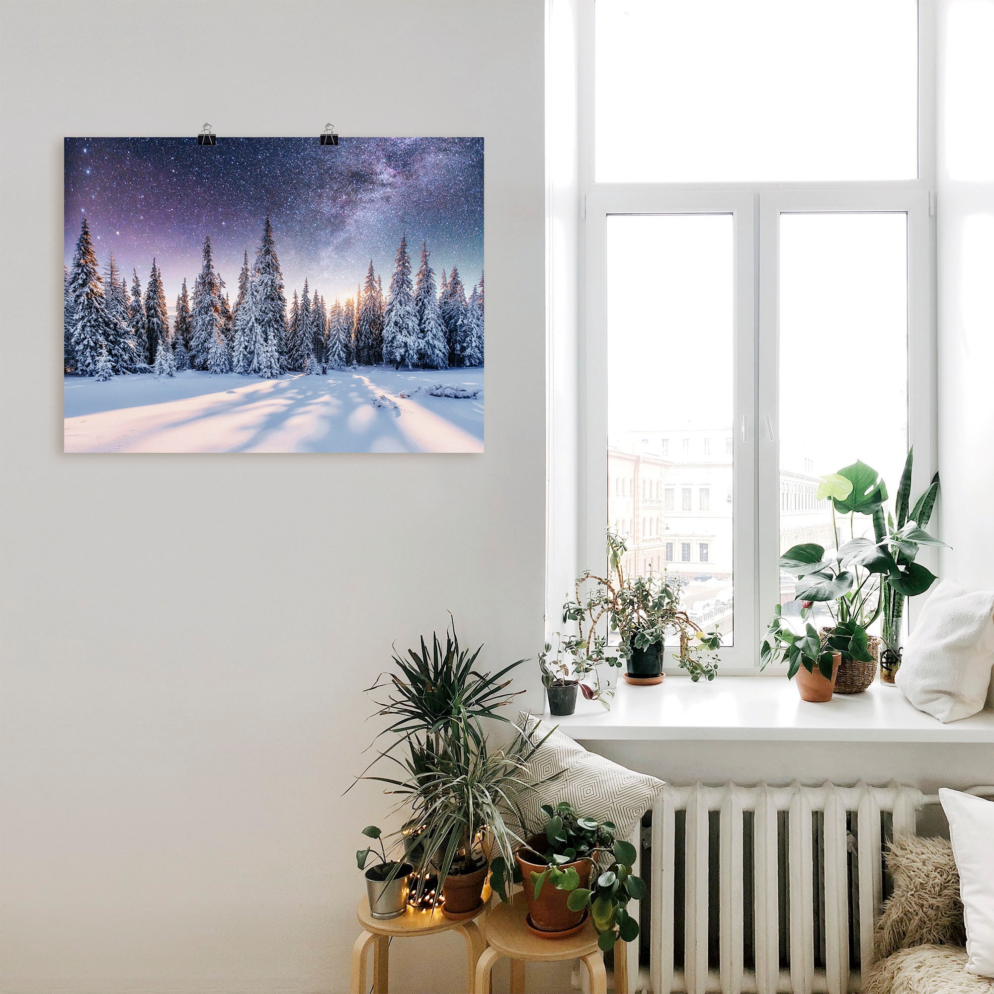 Artland Wandbild »Tannenwald im Schnee vorm Sternenhimmel«, Berge & Alpenbilder, (1 St.), als Alubild, Outdoorbild, Leinwandbild, Poster in verschied. Grössen