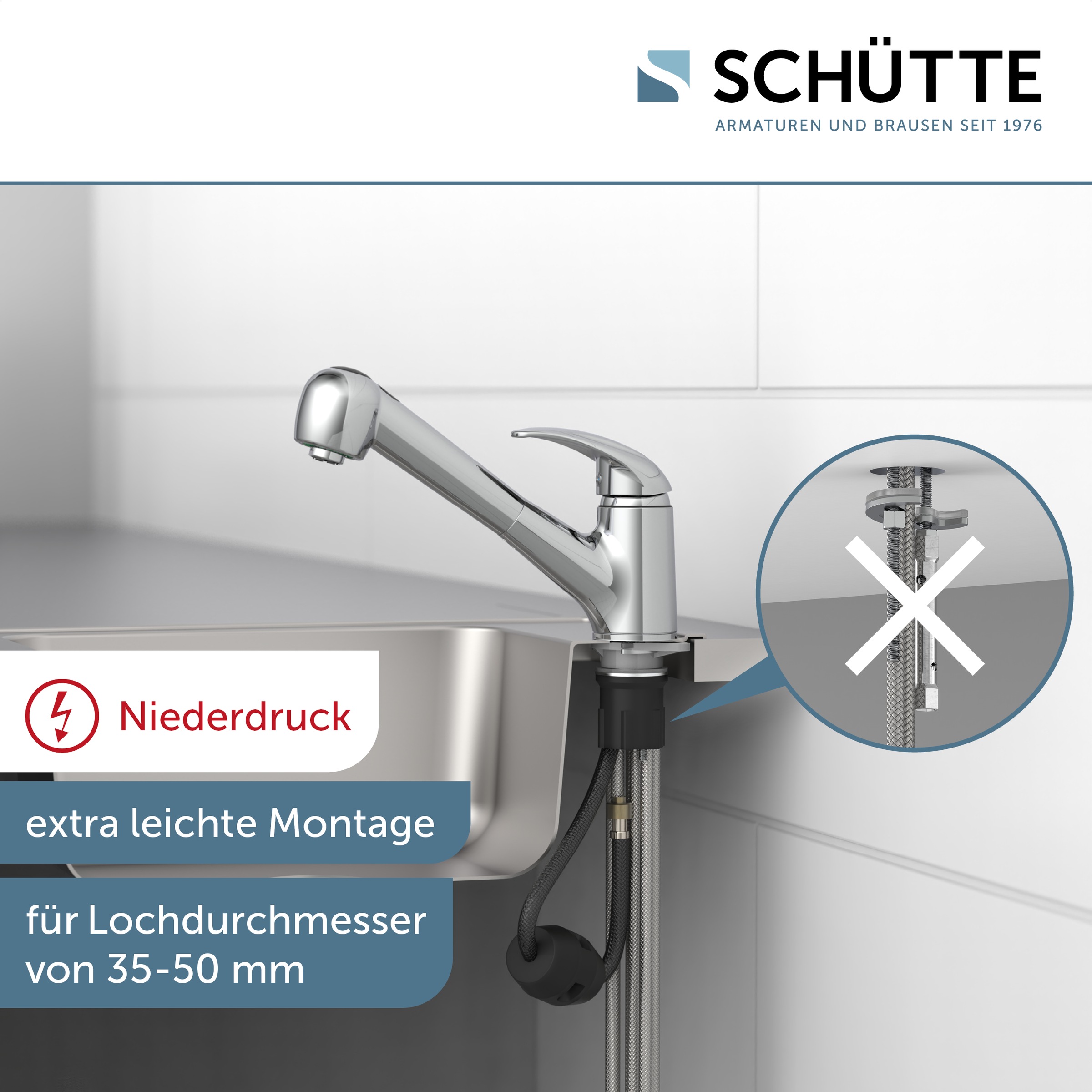 Schütte Spültischarmatur »ABERDEEN« mit Geschirrbrause, Niederdruck Armatur Küche, 150° schwenkbar, Chrom