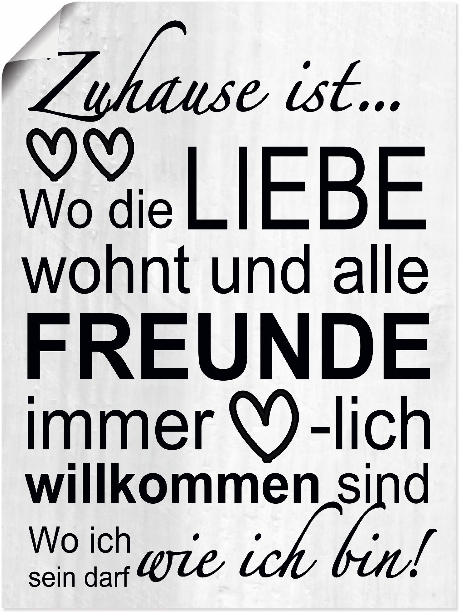 Image of Artland Wandbild »Wo die Liebe wohnt«, Sprüche & Texte, (1 St.), in vielen Grössen & Produktarten - Alubild / Outdoorbild für den Aussenbereich, Leinwandbild, Poster, Wandaufkleber / Wandtattoo auch für Badezimmer geeignet bei Ackermann Versand Schweiz