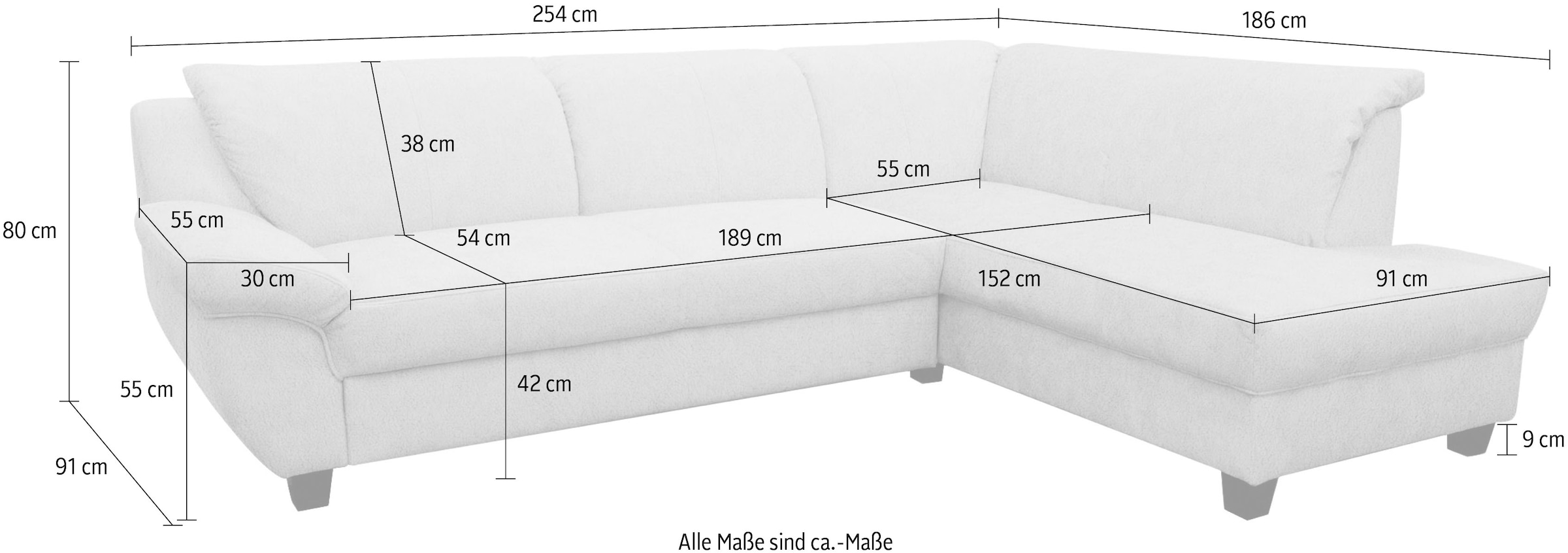 GOODproduct Ecksofa »Sillkeborg 254 x 186 cm, formschönes Sofa mit dunklen Füssen« aus pflegeleichtem, weichem Luxus-Microfaser