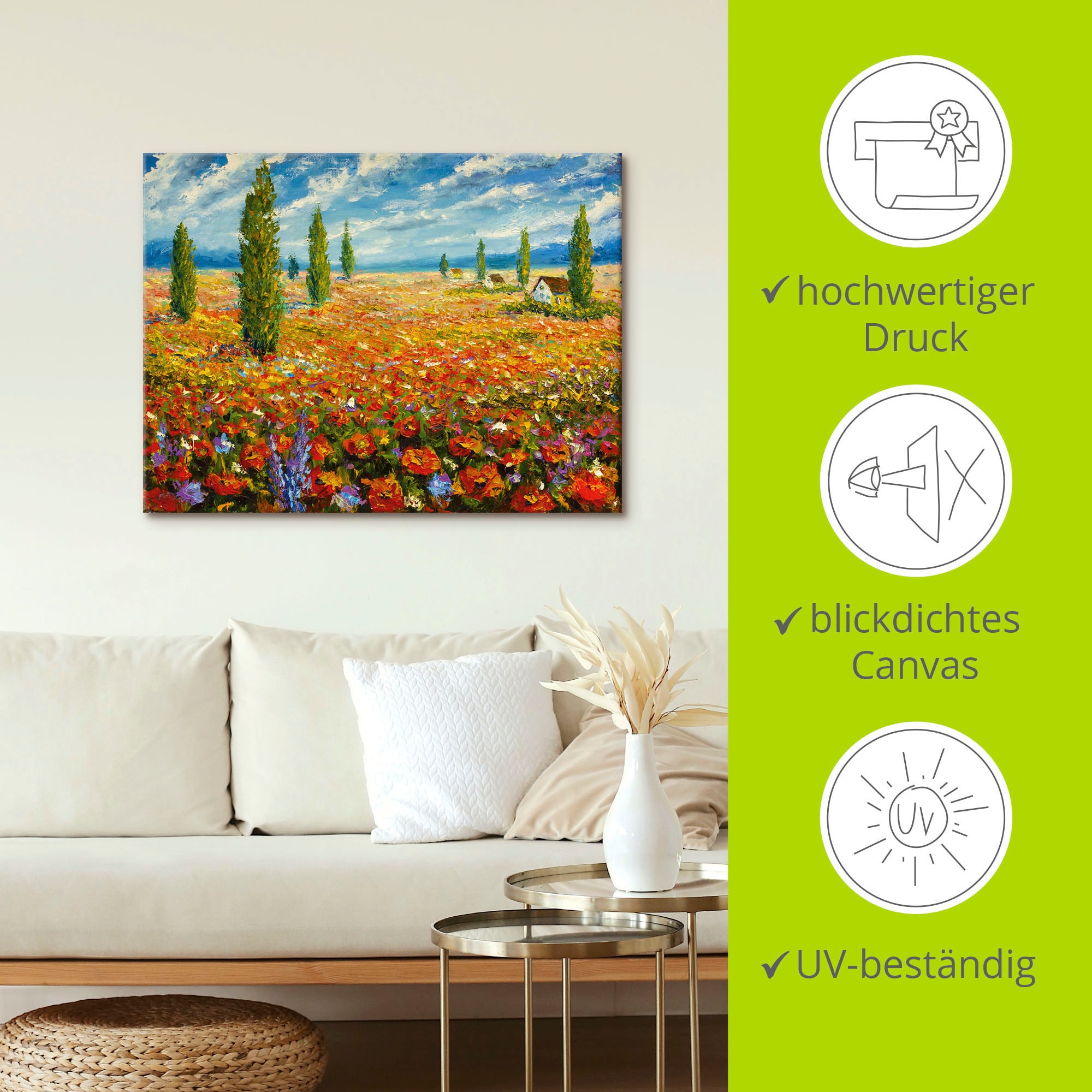 Artland Tableau sur toile »Mohnblumenwiese« 1 cuis tlg. auf Holzrahmen gespannt