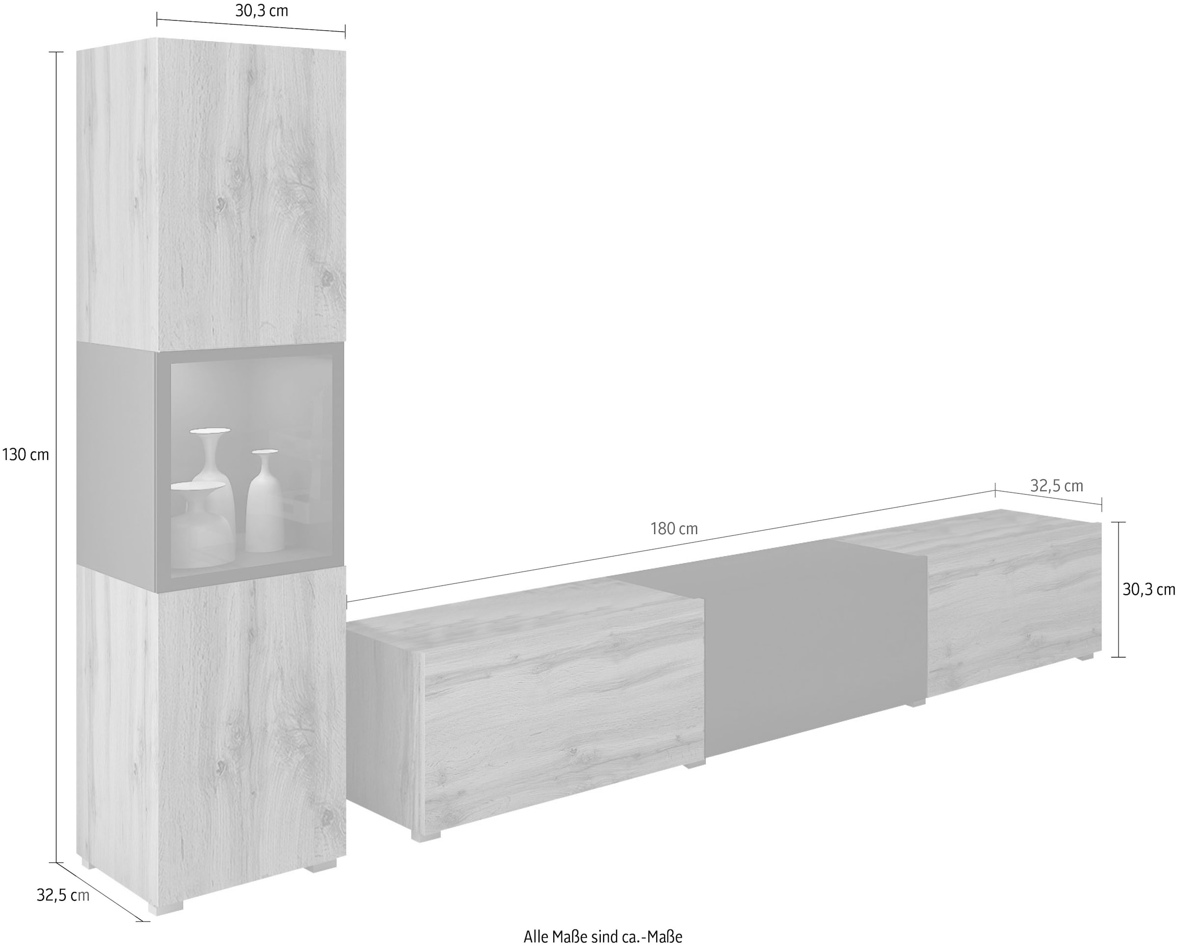 Home affaire Wohnwand »BERLIN I, Vitrine Türschlag links/rechts wechselbar« Komplett-Set, 2 Stk. tlg.