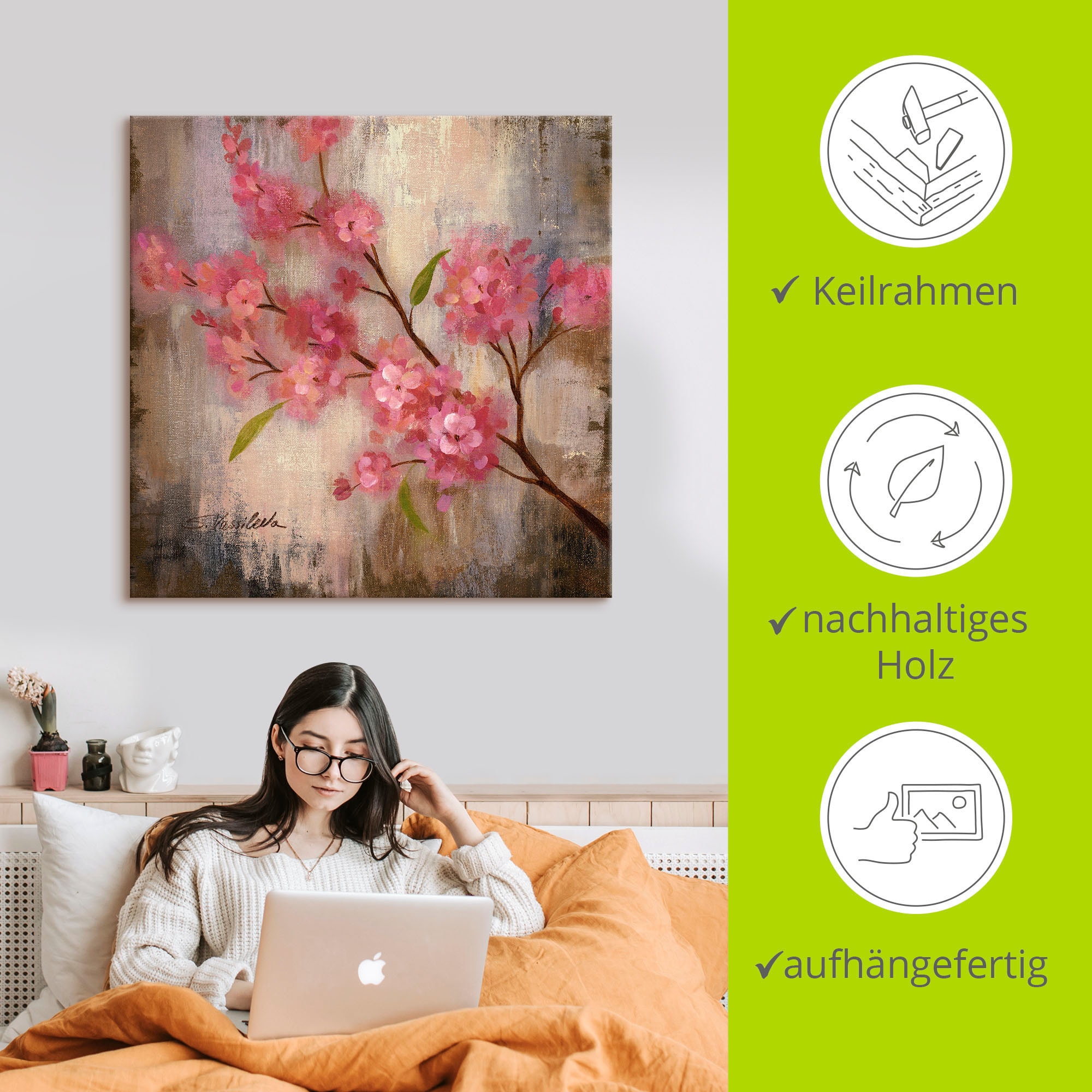 Artland Tableau sur toile »Kirschblüte II« 1 cuis tlg. auf Holzrahmen gespannt