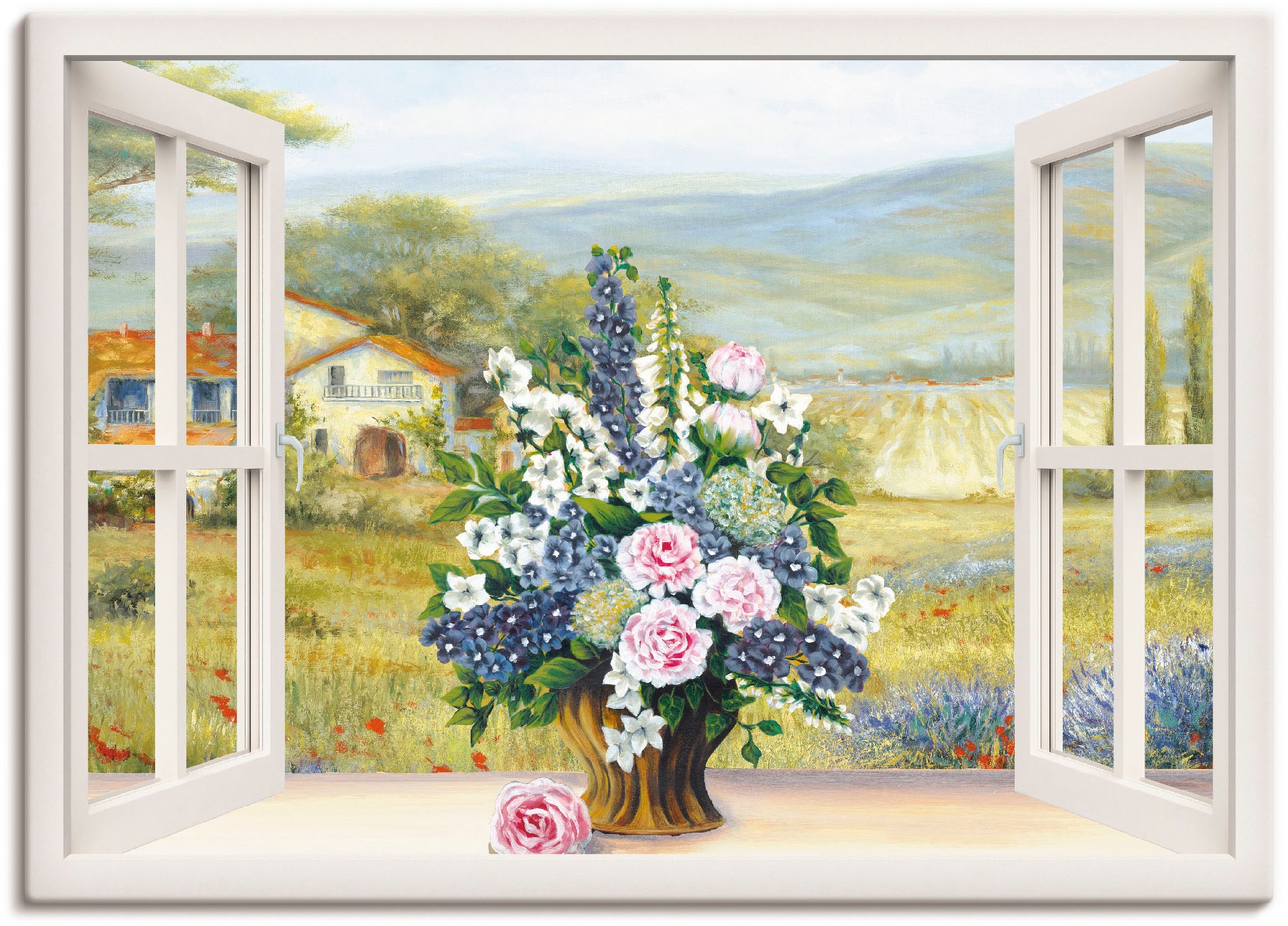 Image of Artland Leinwandbild "Blumenbouquet am weissen Fenster" Arrangements 1 Stk. tlg. auf Holzrahmen gespannt