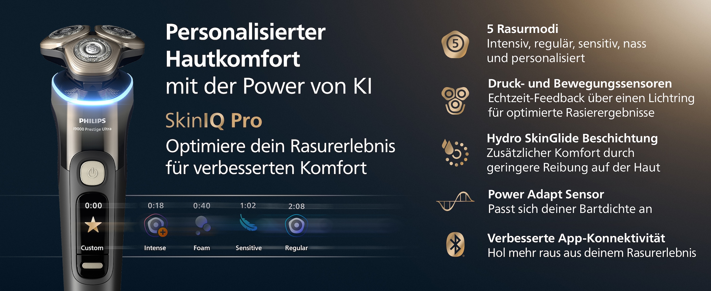 Philips Elektrorasierer »Series i9000 Prestige Ultra XP9402/31« 1 Stk. Aufsätze mit SkinIQ Technologie, inkl. Ladestand, Reiseetui, 1 Kartusche