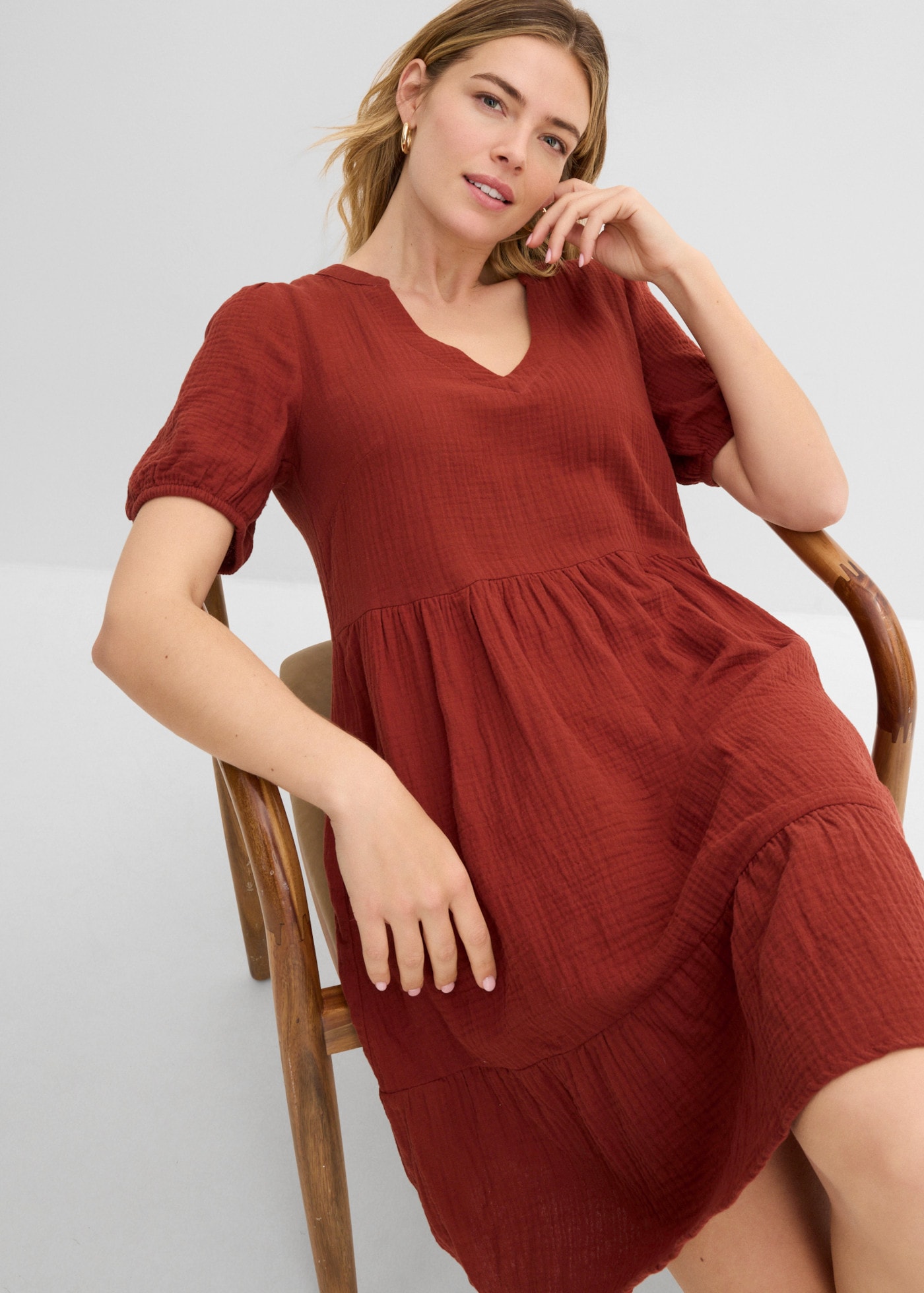 bonprix Robe en sweat für entspannten Look, Oversized-Kleid, aus Musselin, aus Baumwolle