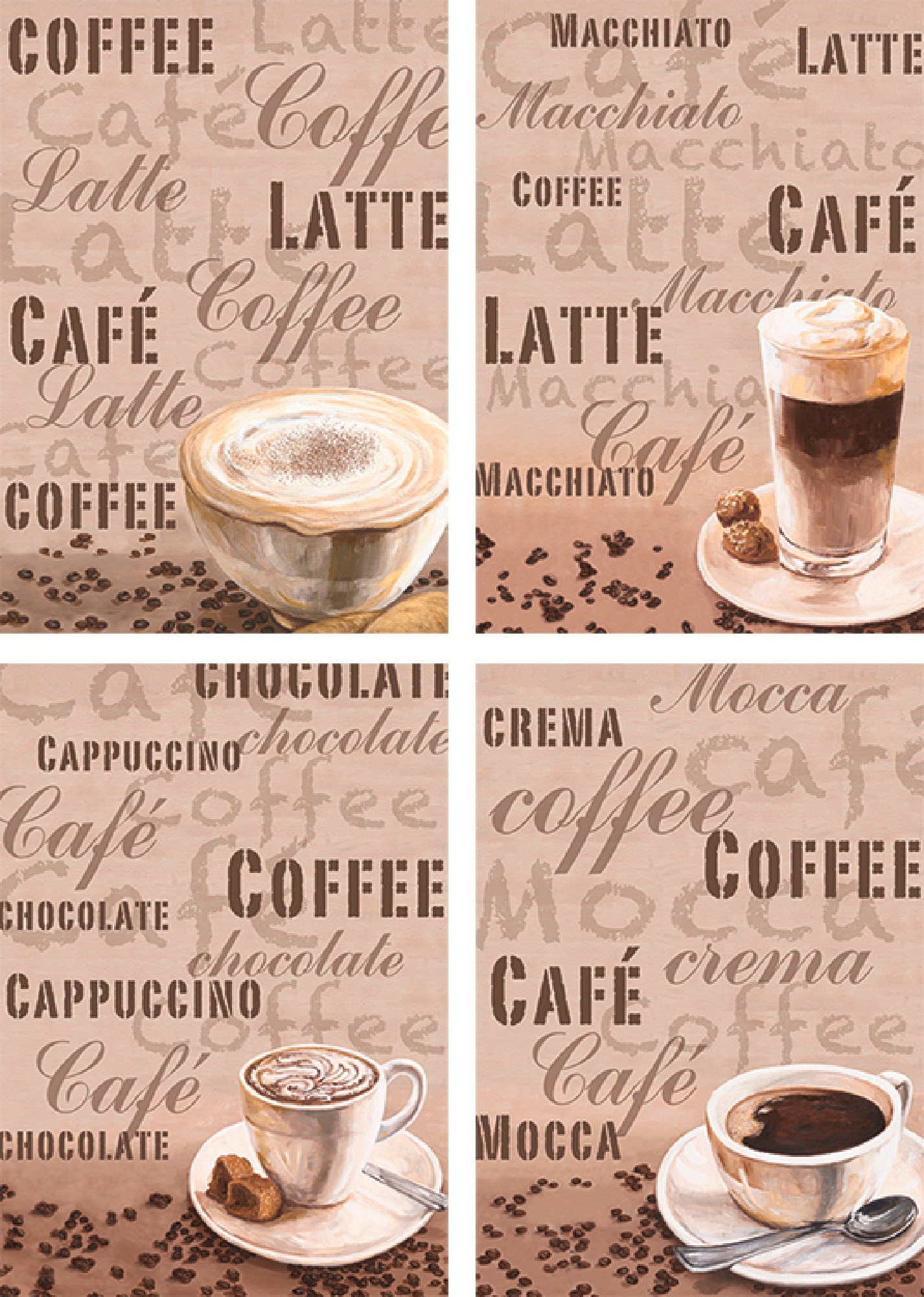 Image of Artland Poster »Milchkaffee Latte MacchiatoChocolate«, Getränke, (4 St.), Poster, Wandbild, Bild, Wandposter bei Ackermann Versand Schweiz