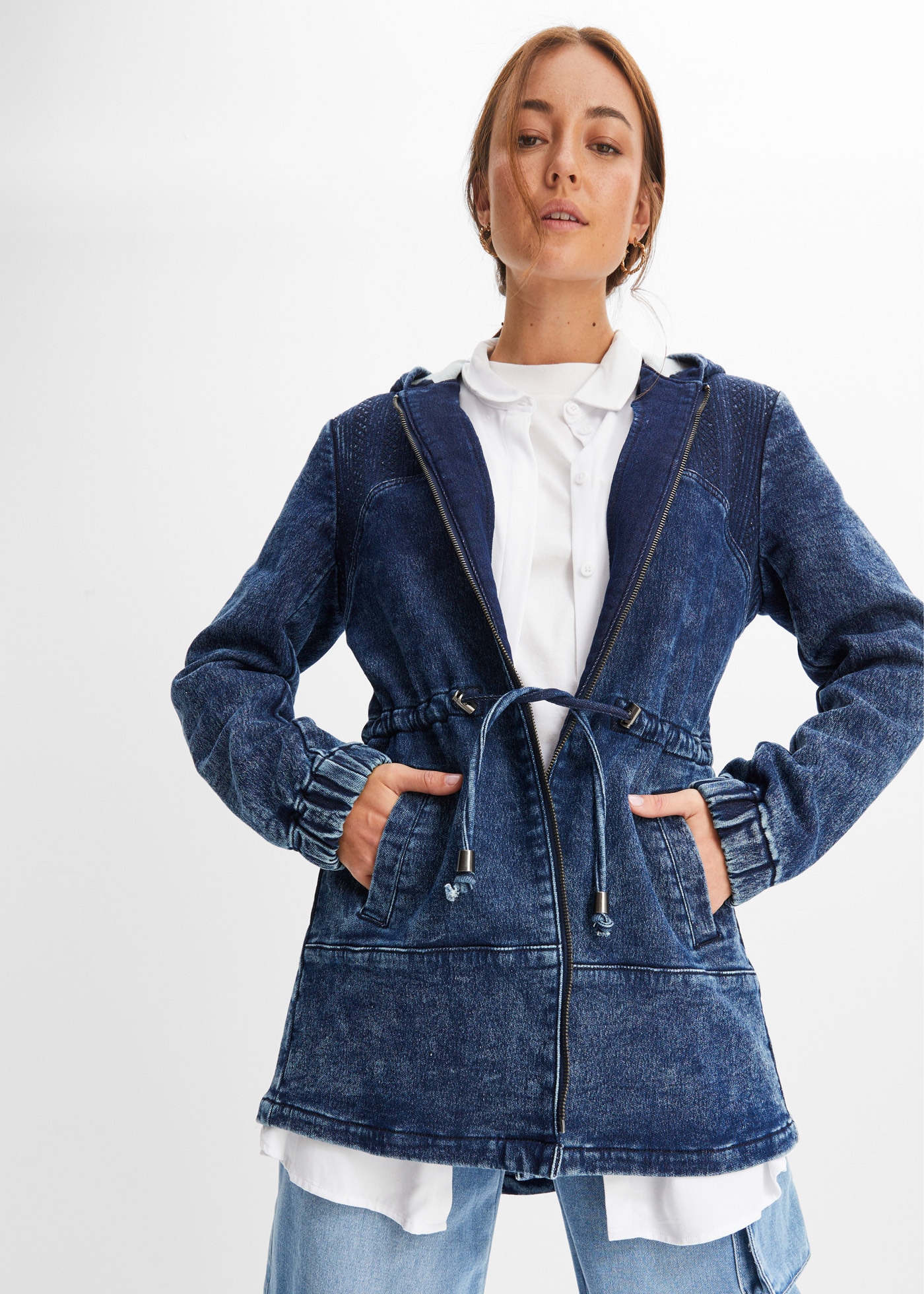 Image of bonprix Jeansjacke mit Kapuze Kurzmantel in ausgestellter Parka-Form, mit Kapuze