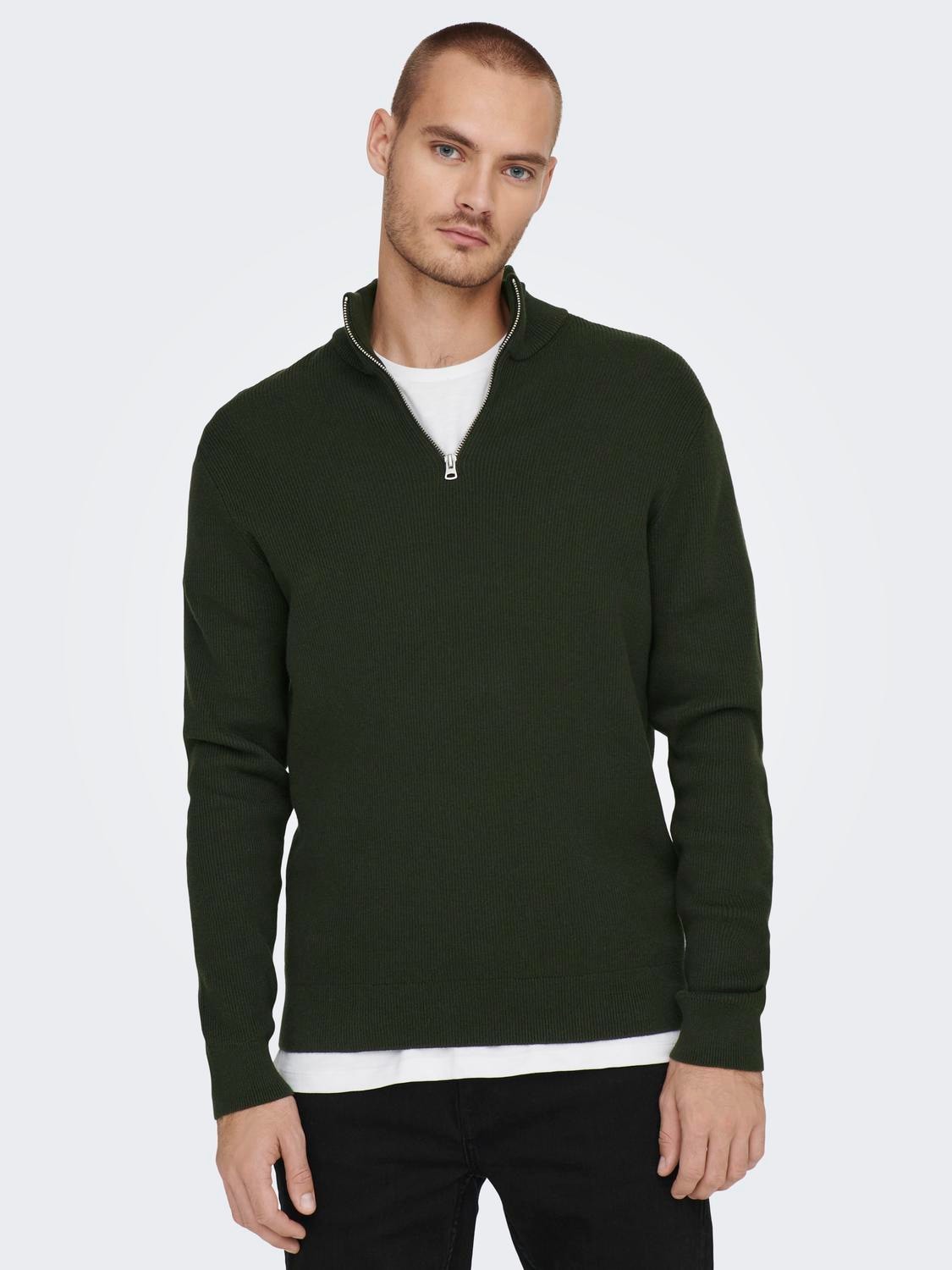 Image of ONLY & SONS Troyer "ONSPHIL REG 12 STRUC HALF ZIP KNIT NOOS" Baumwollmischung, regular fit