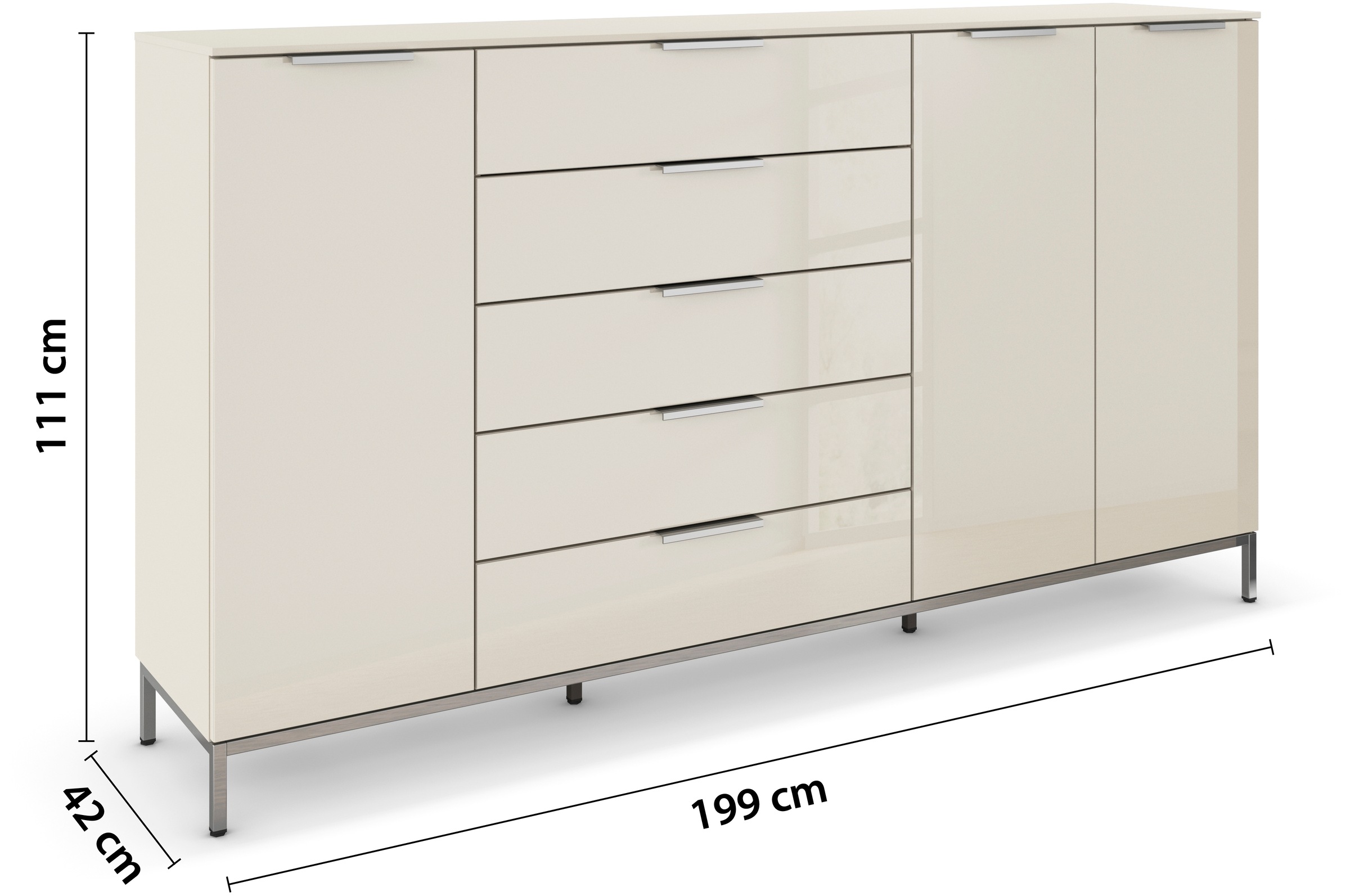 rauch Commode combinée »Kommode Türkommode Sideboard Kombikommode FLIPP mit Glasfront« Largeur 200 cm avec 4 étagères,  3 portes avec 5 tiroirs et fonction soft-close ainsi que façade en verre