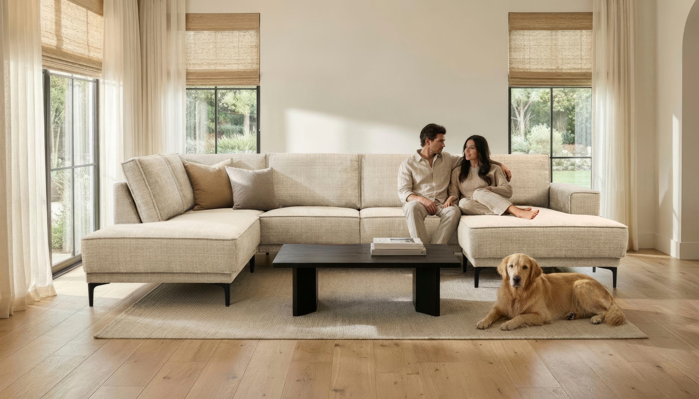 Image of GOODproduct Wohnlandschaft "OLAND Chenille U-Form, XXL, B: 345 cm, Skandi-Design" U-Form, 345 cm, Wellenunterfederung, Skandi-Design, Metallfüsse