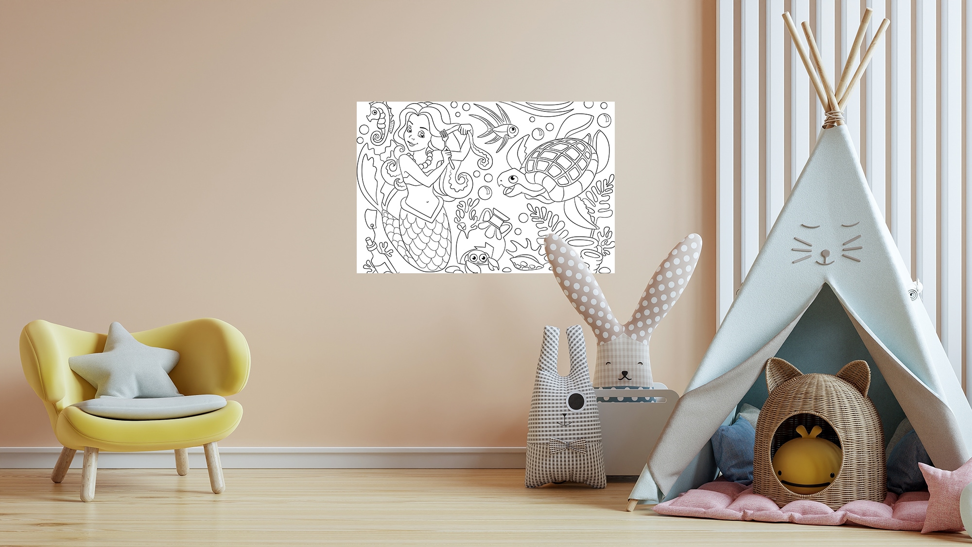 Image of queence Wandsticker "Meerjungfrauen Unterwasserwelt" DIY-Wandsticker zum Bemalen