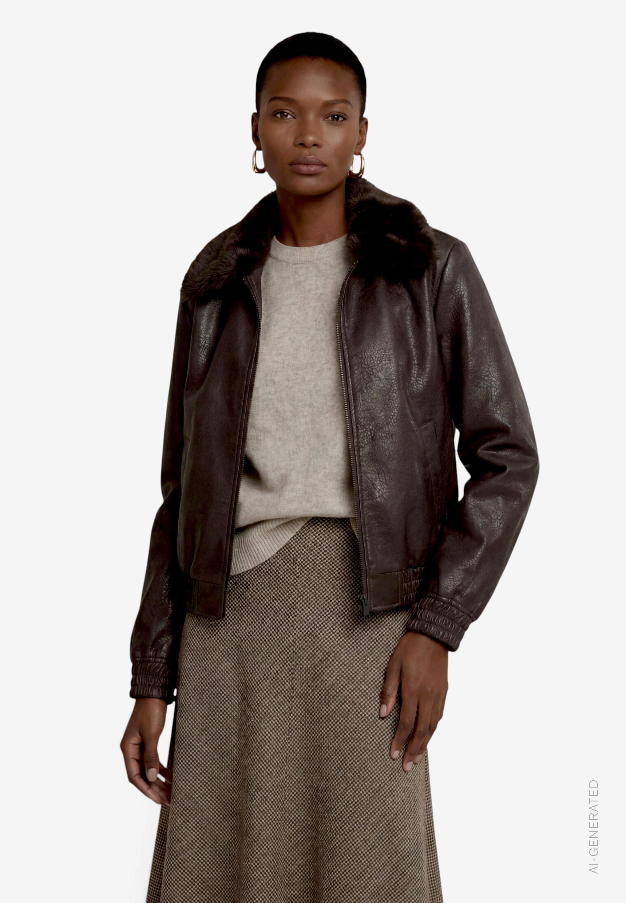 Image of Zero Lederimitatjacke ohne Kapuze Kunstlederjacke mit Kragen in Felloptik