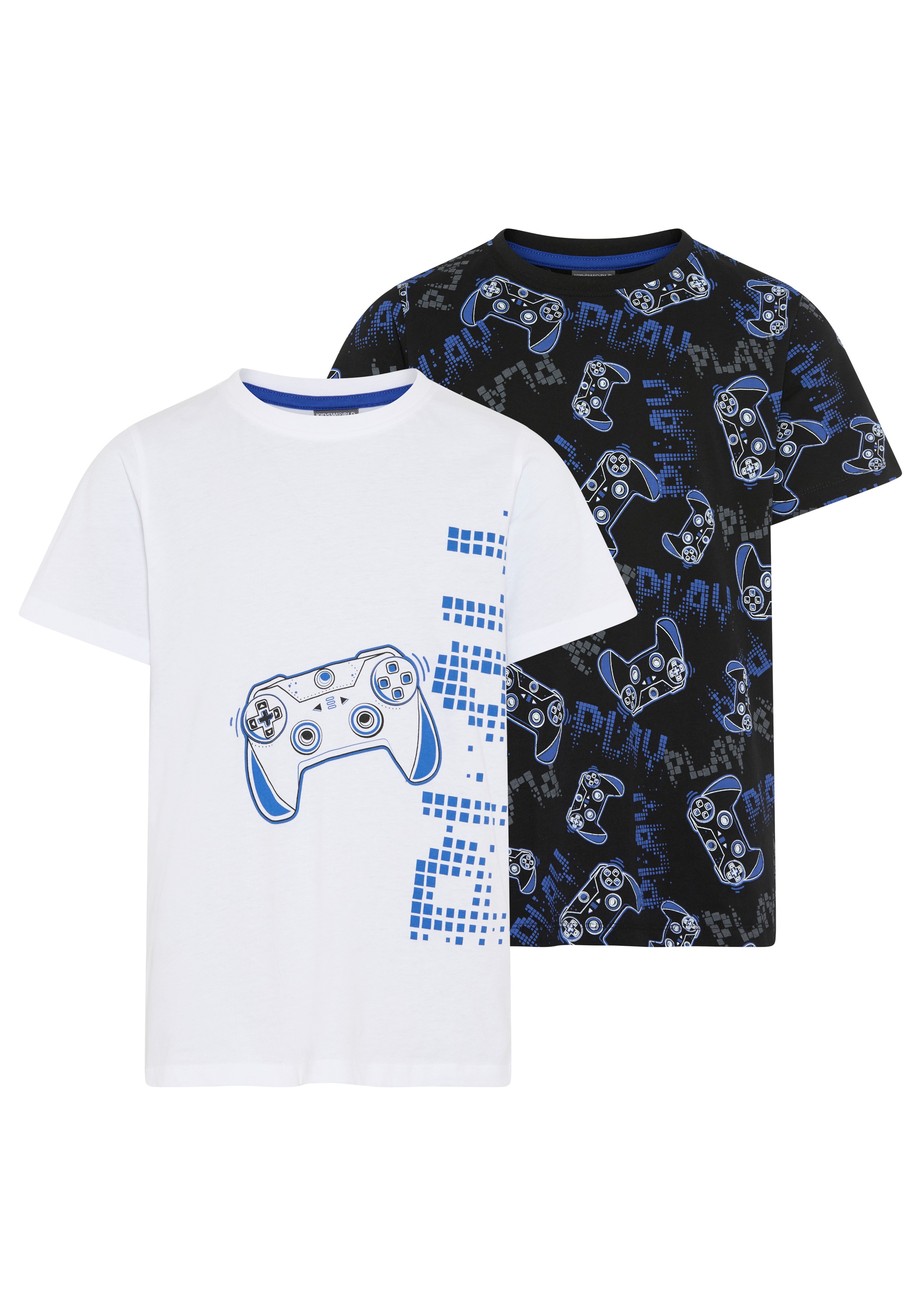 Image of KIDSWORLD T-Shirt "2er Pack Shirts mit Gamer/Controller Print" Packung, 2, 2 tlg. Basic Passform, Rundhalsausschnitt, Allover-Druck, aus Baumwolle