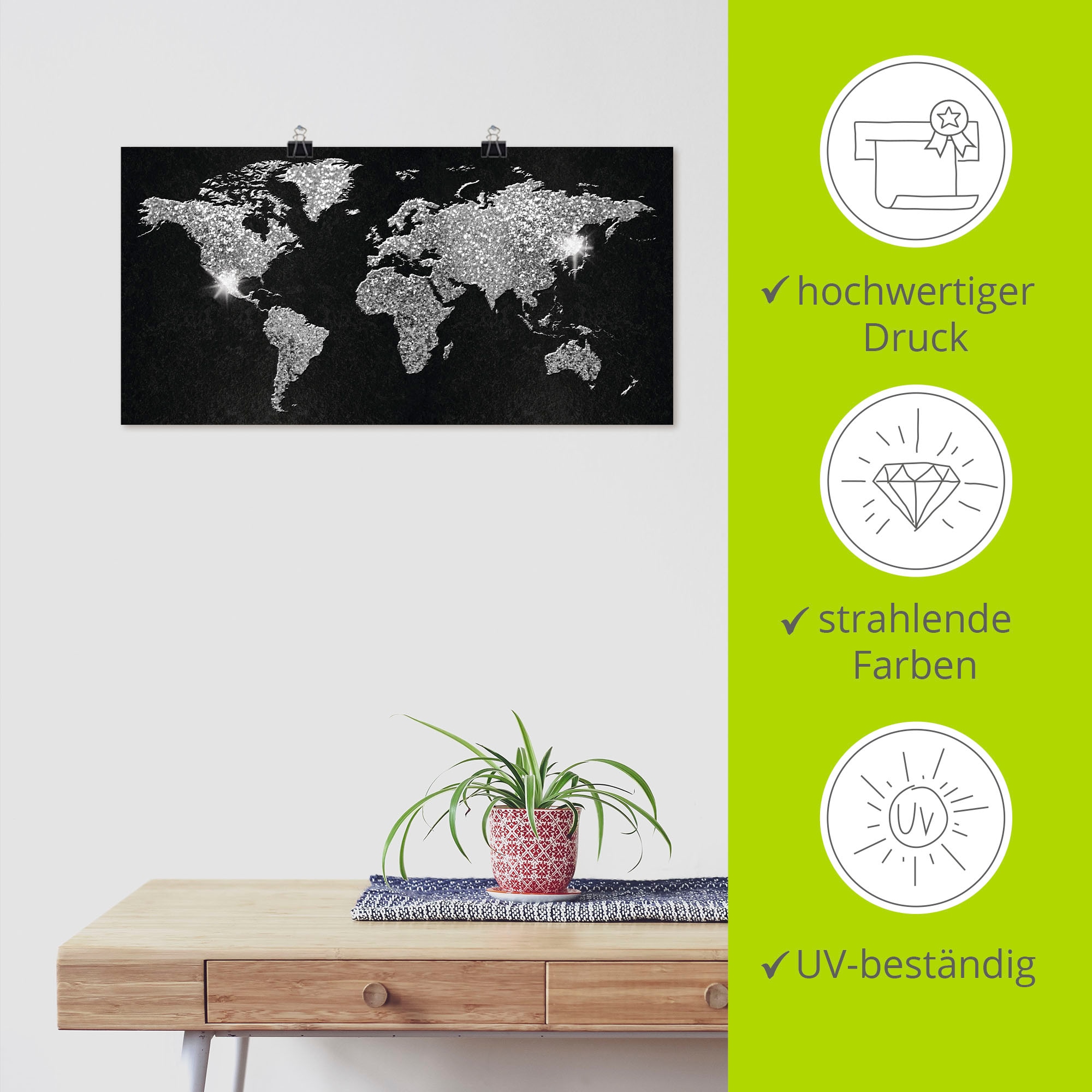 Artland Wandbild »Weltkarte Glitzer« Land- & Weltkarten 1 Stk. tlg. als Alubild, Leinwandbild, Poster in verschied. Grössen