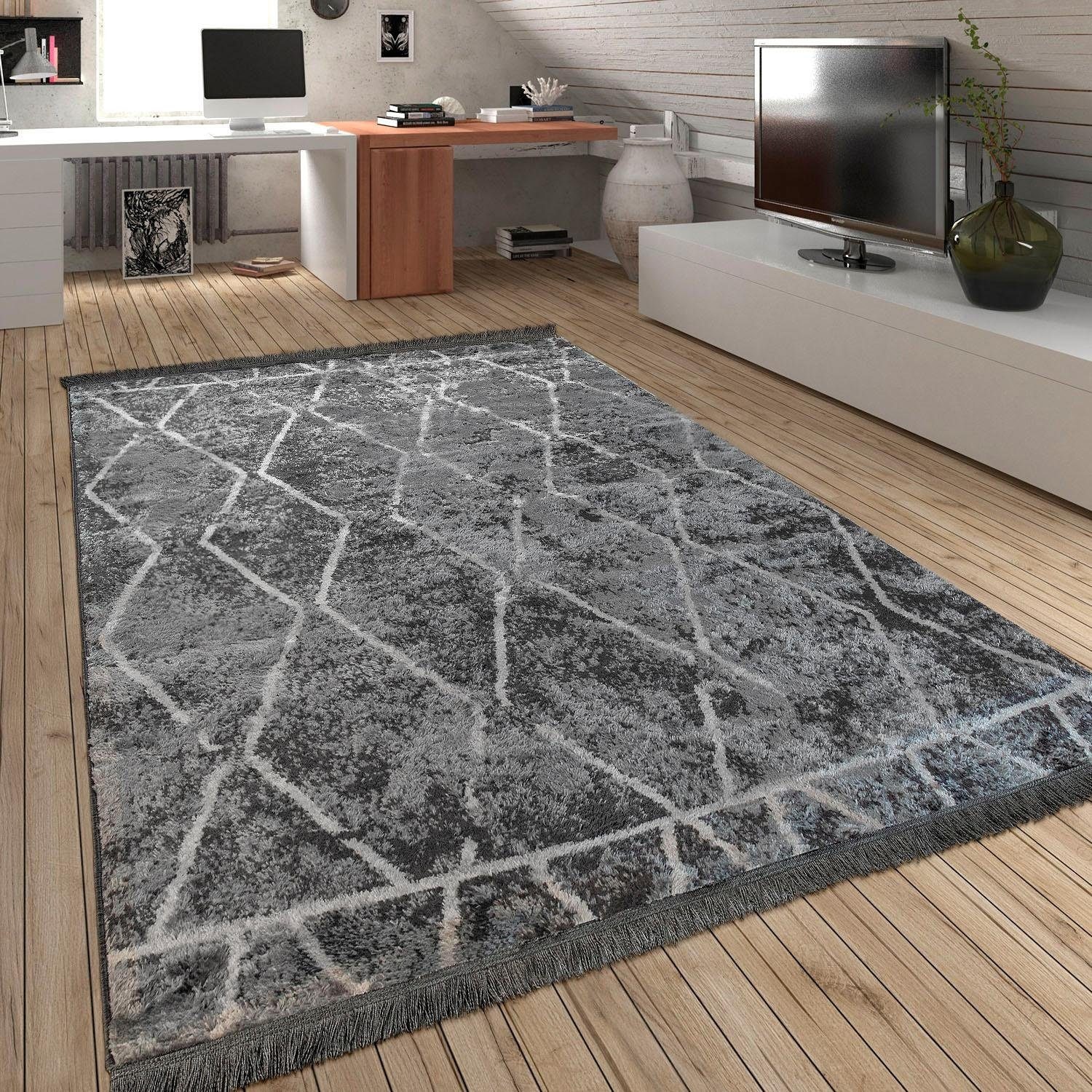 kaufen Fransen Teppich rechteckig, Muster, Design, 310«, mit Paco Scandi Home Rauten »Kelim