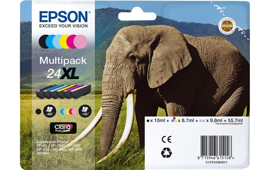 Epson Tintenpatrone »C13T24384011 BK, C, M, Y«, (6 St.)