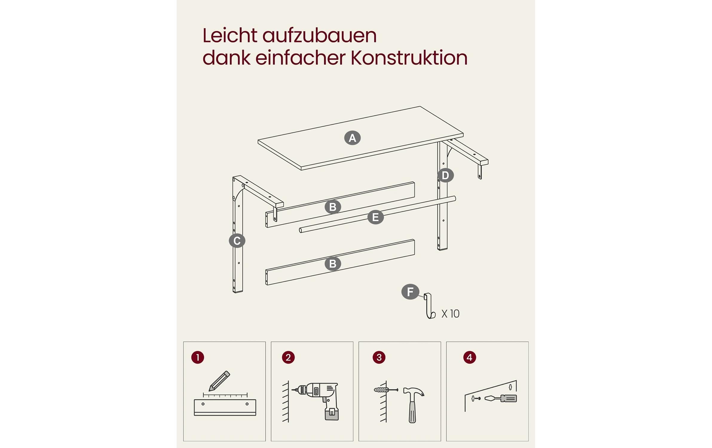 VASAGLE Wandgarderobe »im Industriestil mit Ablage 80 x 30 x 45 cm«