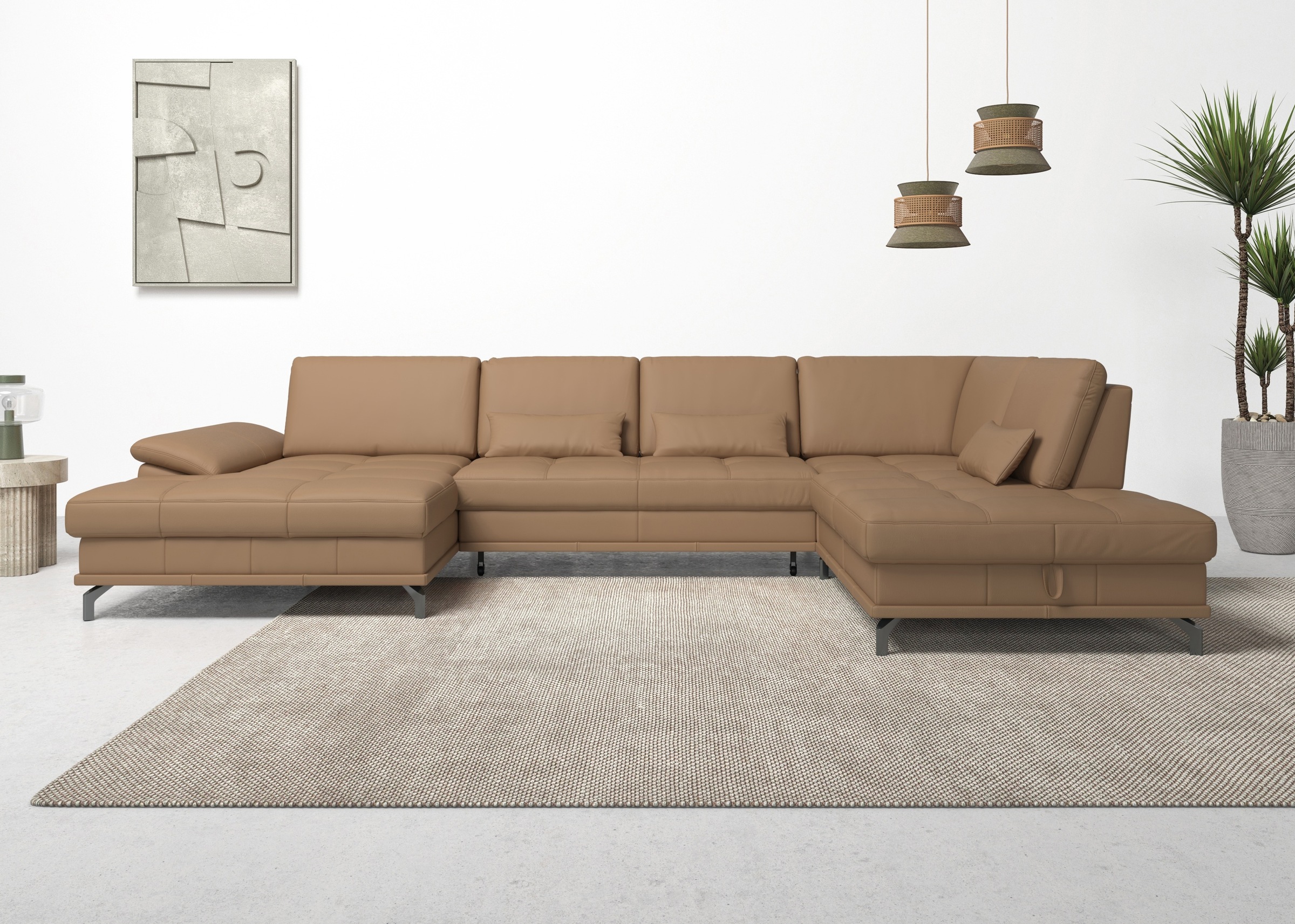 Image of GOODproduct Wohnlandschaft "Costello U-Form, Sitztiefen- & Armteilverstellung, 3 Nierenkissen" mit Schlaffunktion & Stauraum, Federkern, Leder