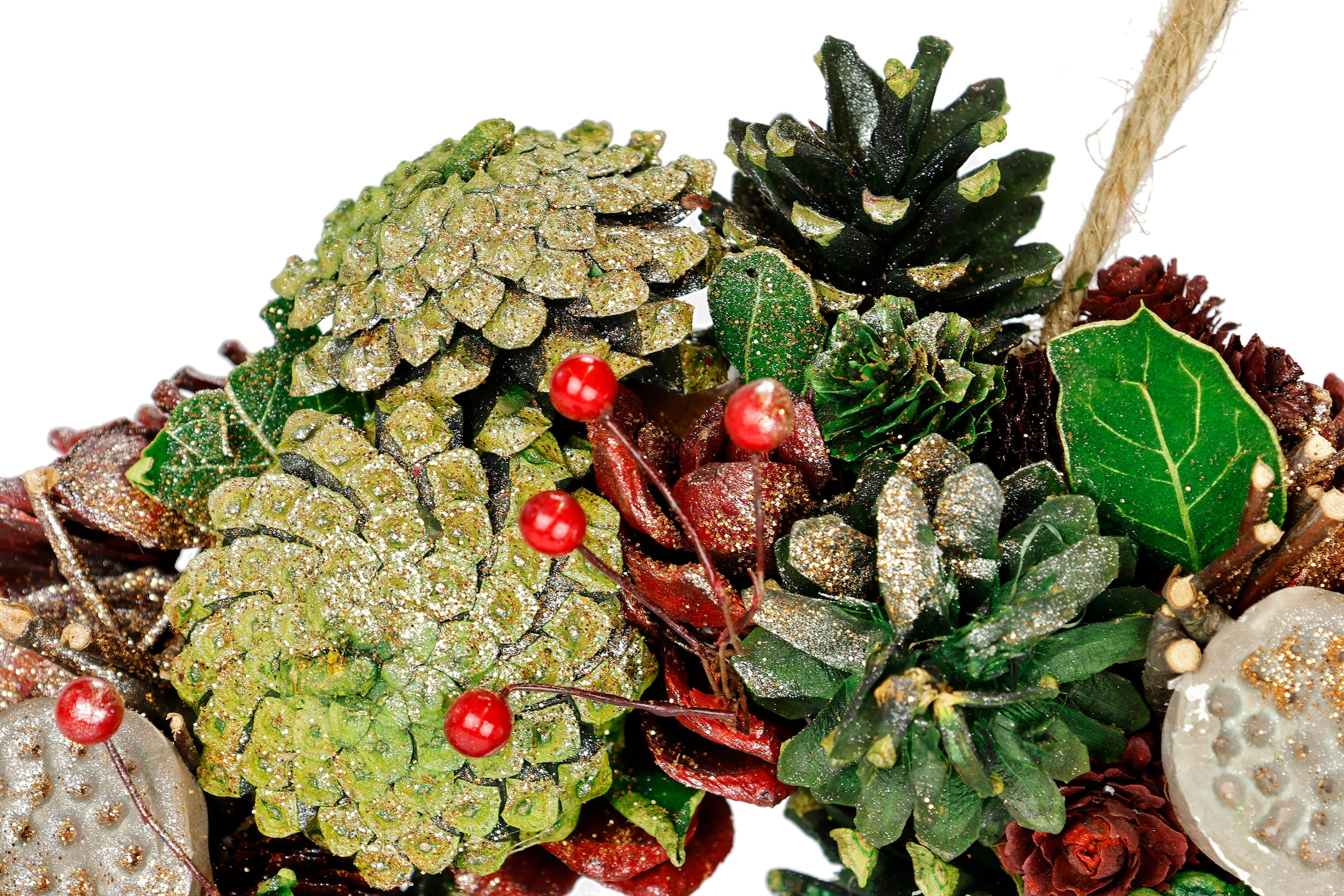 I.GE.A. Couronne artificielle »Natur-Kranz mit echten Zapfen Lotus Perlen Beeren« Türkranz Tischkranz Adventsdeko Adventskranz Weihnachtsdeko