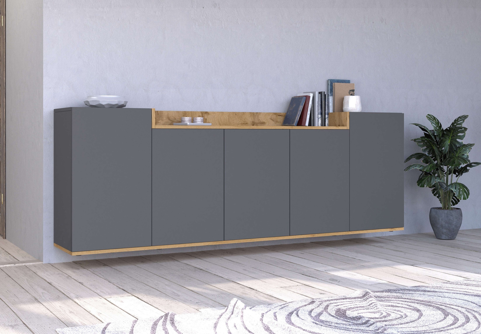 GOODproduct Buffet »BOLSENA, Kommode, Schrank,Lowboard mit 8 Fächer und offenes Ablagefach« 1 cuis tlg. stehend/hängend montierbar, Made in Italy, B/T/H: 200 × 35 × 71,2 cm