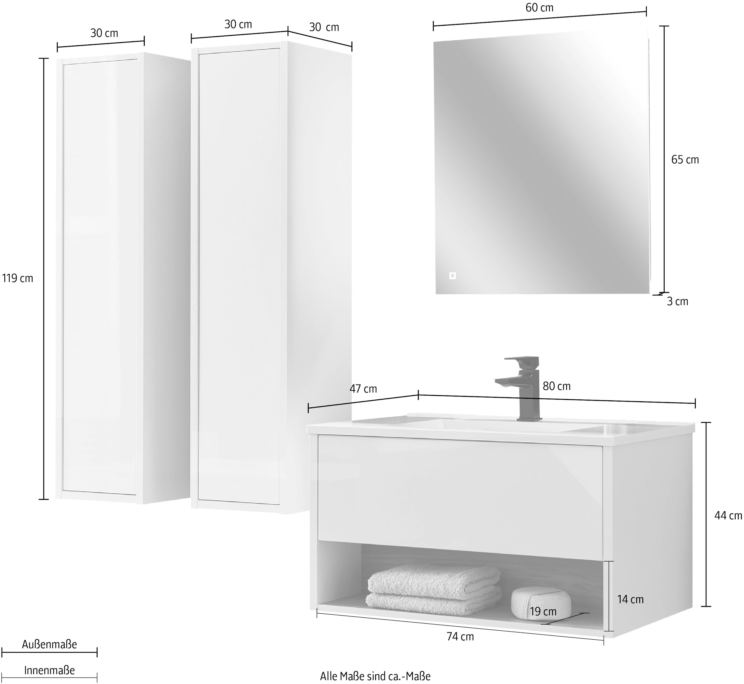 Home affaire Badmöbel-Set »Studio Line, Bad im modernen Design, 4-teiliges Badezimmer« 4 Stk. tlg.