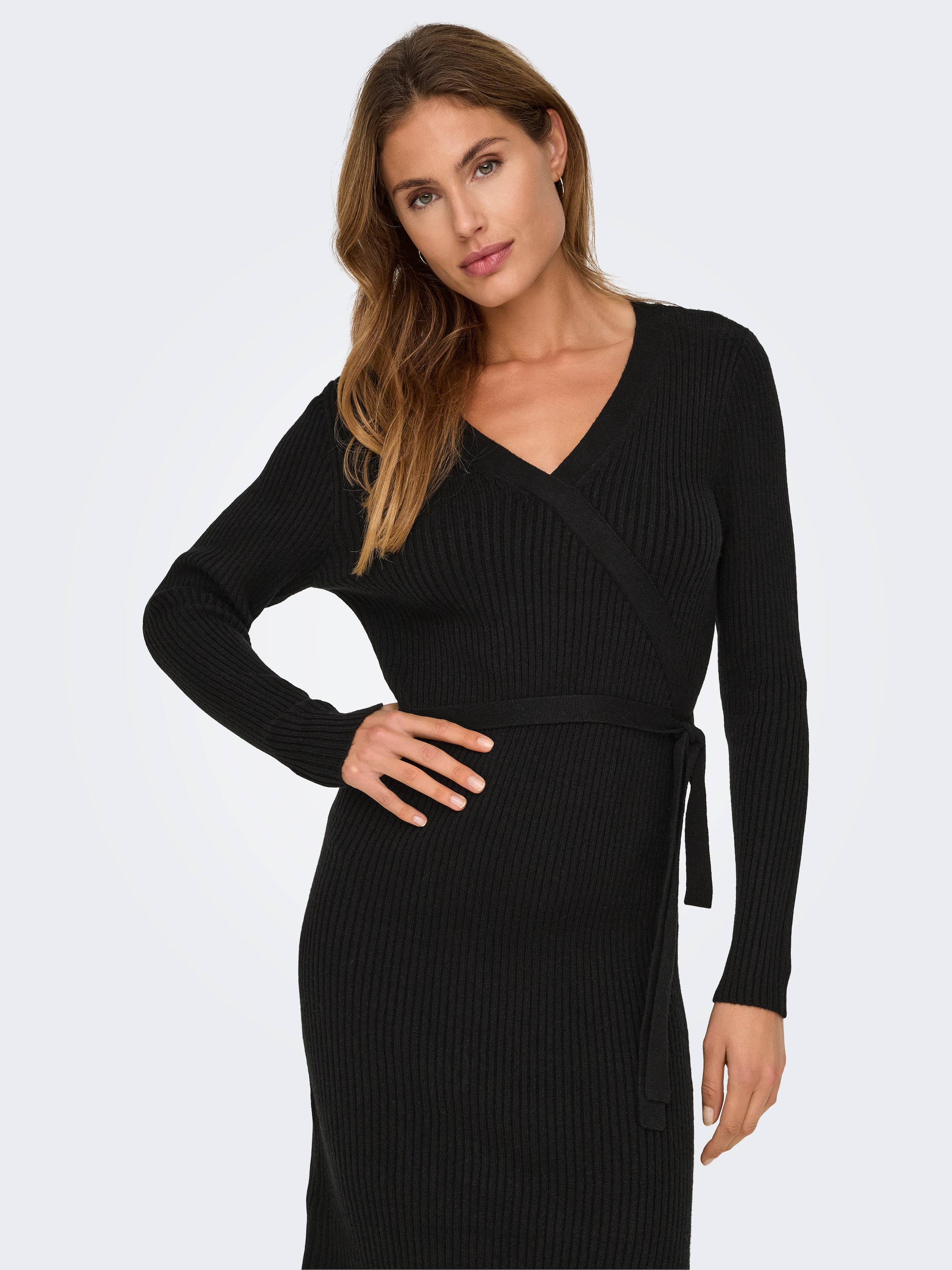 Image of ONLY Strickkleid "ONLVENLO L/S RIB WRAP DRESS RP KNT" Viskosemischung, Wickeloptik