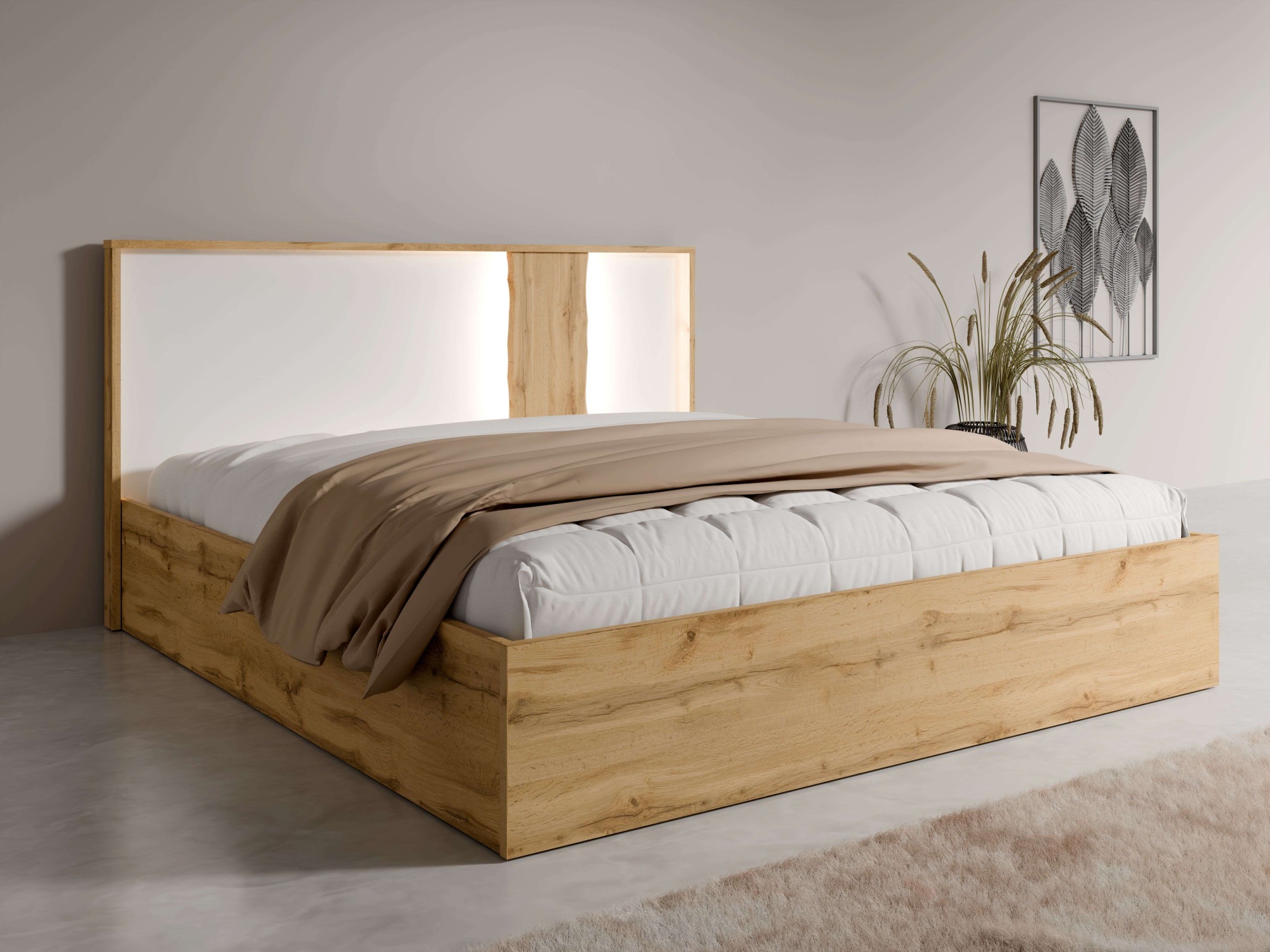 GOODproduct Bett "Bett Fabellaa ohne Matratze (Schlaffläche 180x200 cm)" Bett mit Stauraum und Led-Beleuchtung, BxTxH 191,3x206,4x102,2 cm