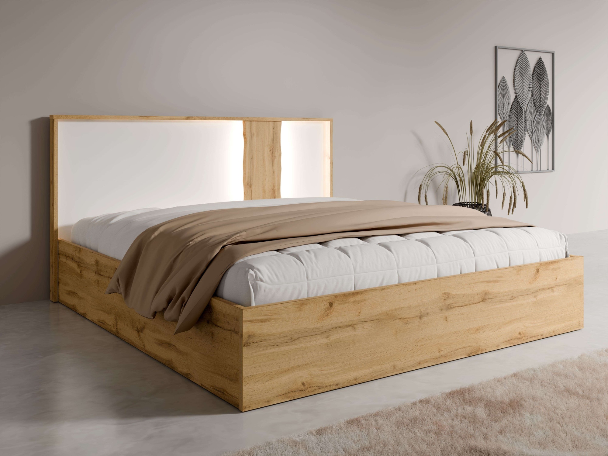 Image of Home affaire Bett "Bett Fabella ohne Matratze (Schlaffläche 180x200 cm)" Bett mit Stauraum und Led-Beleuchtung, BxTxH 191,3x206,4x102,2 cm