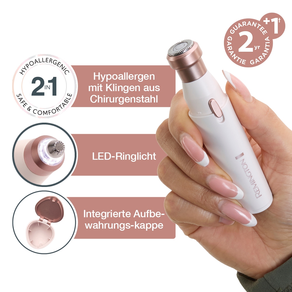 Remington Tondeuse beauté »BareMe2-in-1 Gesichtshaarentferner (WFS200)« 2 Aufsätze verschiedene Trimmaufsätze, Präzisions-Augenbrauenformer, elektrisch