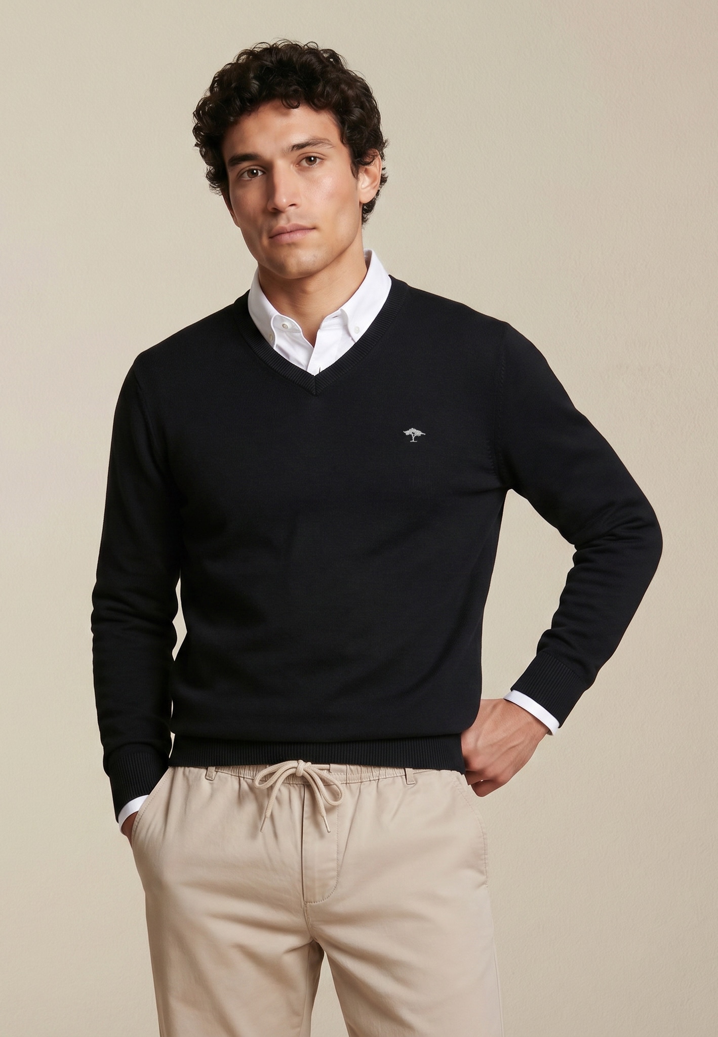 FYNCH-HATTON Pull en tricot »FYNCH-HATTON Pullover mit V-Kragen« aus Baumwolle, mit V-Ausschnitt, bequeme Passform