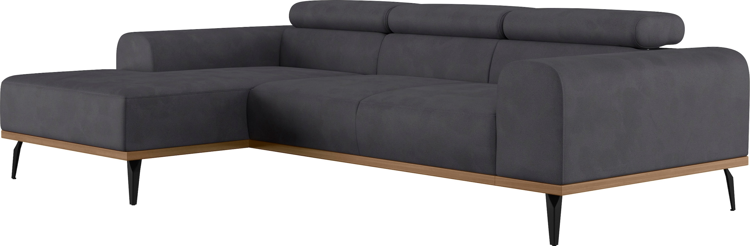 PLACES OF STYLE Ecksofa »Carlo L-Form« mit Kopfteilverstellung & Holz-Rahmenoptik, wahlweise Relaxfunktion