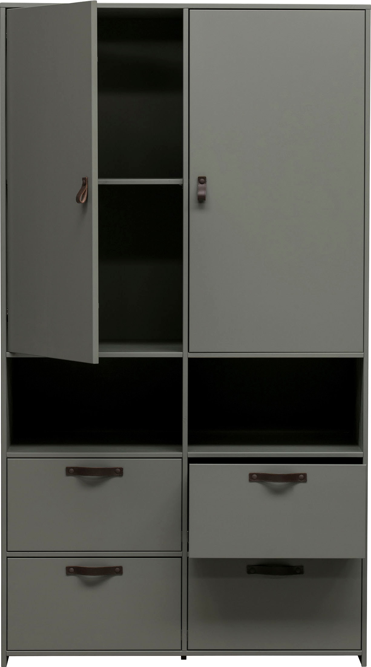WOOOD Garderobenschrank »Stage FSC®-Kiefernholz Schutzlackiert, H 185 x B 103 x T 40 cm« Ledergriffe, kombinierbar, einfach zu montierbar, pfleigleicht
