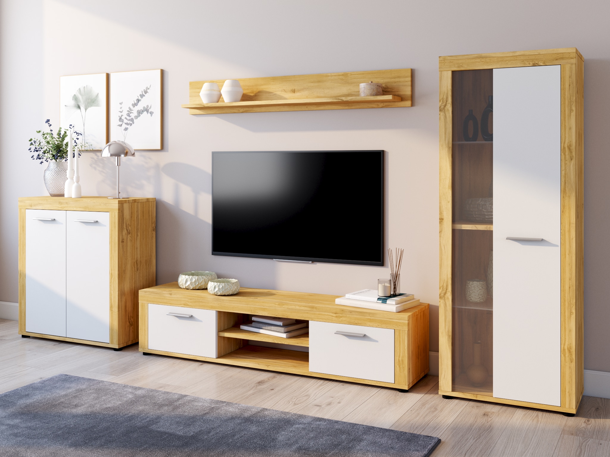 Home affaire Meuble mural »Aosta, Breite 330cm, best. aus Highboard, Lowboard, Wandboard, Vitrine« 4 cuis tlg.