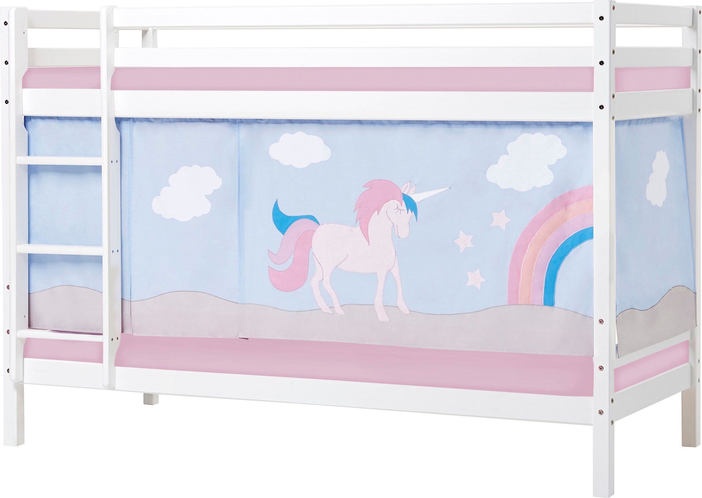 Image of Hoppekids Etagenbett »«Einhorn»«, massiv mit Vorhang & Matratzen, 2 Grössen bei Ackermann Versand Schweiz