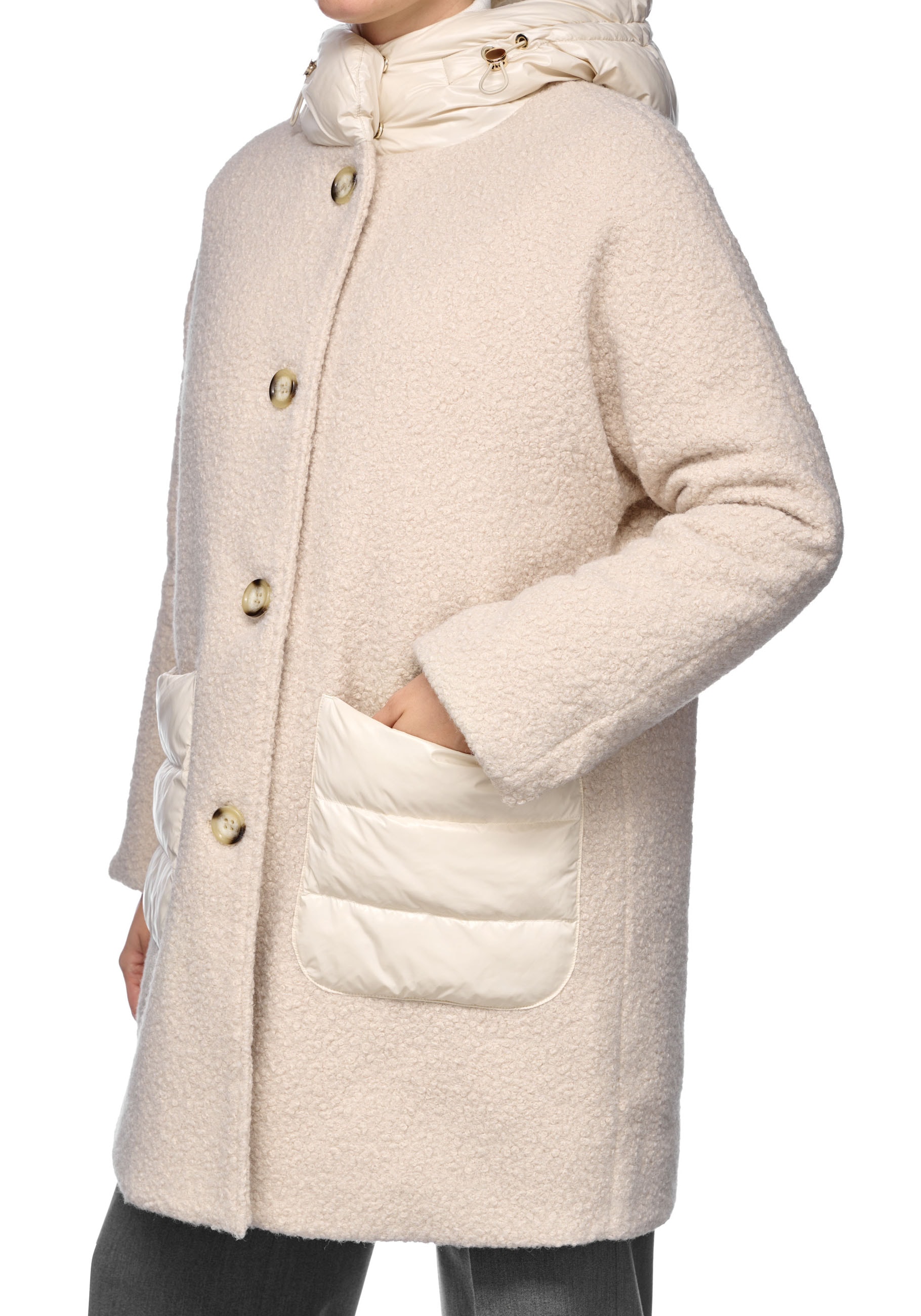 Geox Kurzmantel »CALITHE«, im Materialmix, Kapuze, grosse aufgesetzte Taschen, Knöpfe