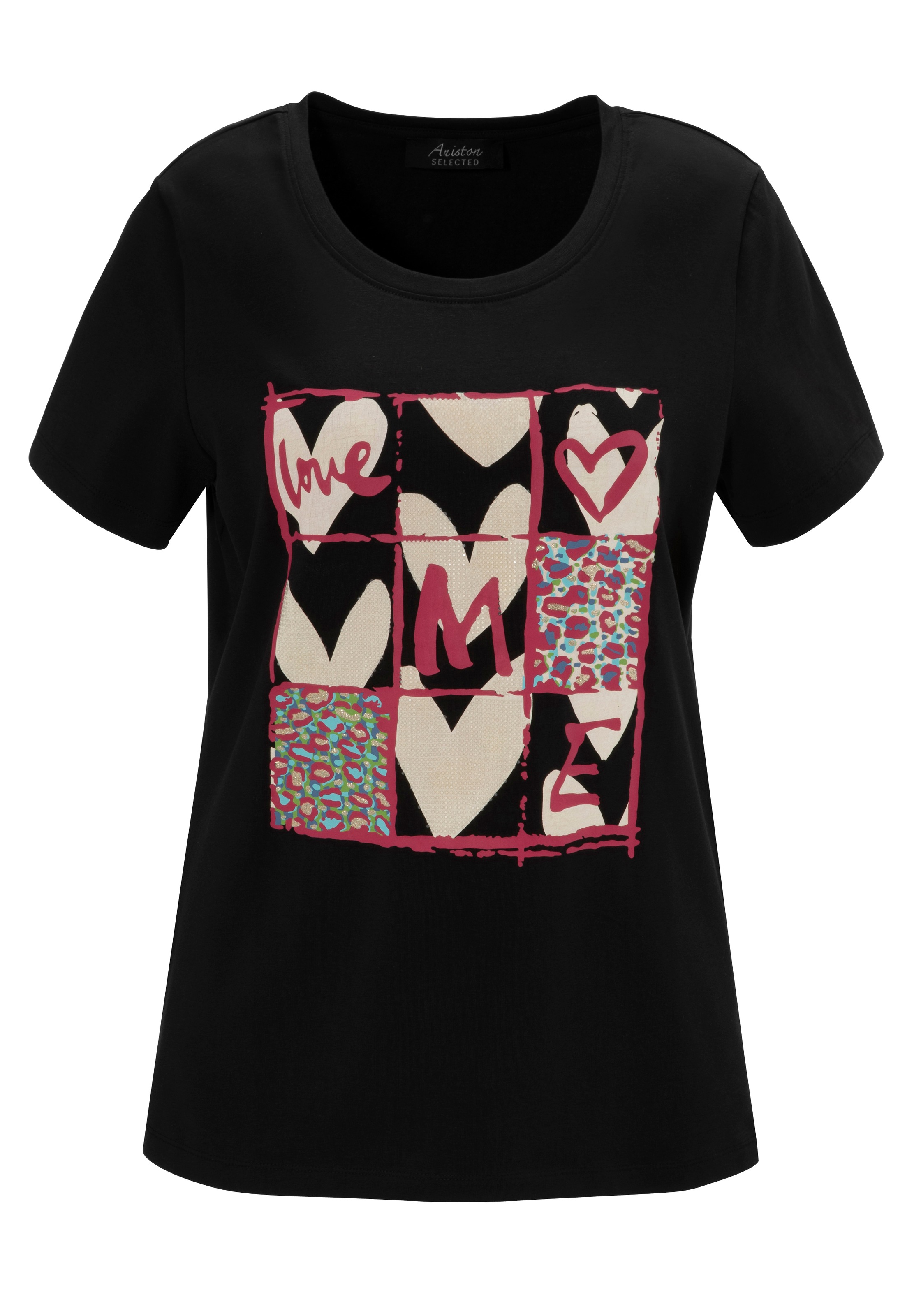 Aniston SELECTED T-Shirt, mit Herzdruck, Animal-Print und Glitzerdetails - NEUE KOLLEKTION