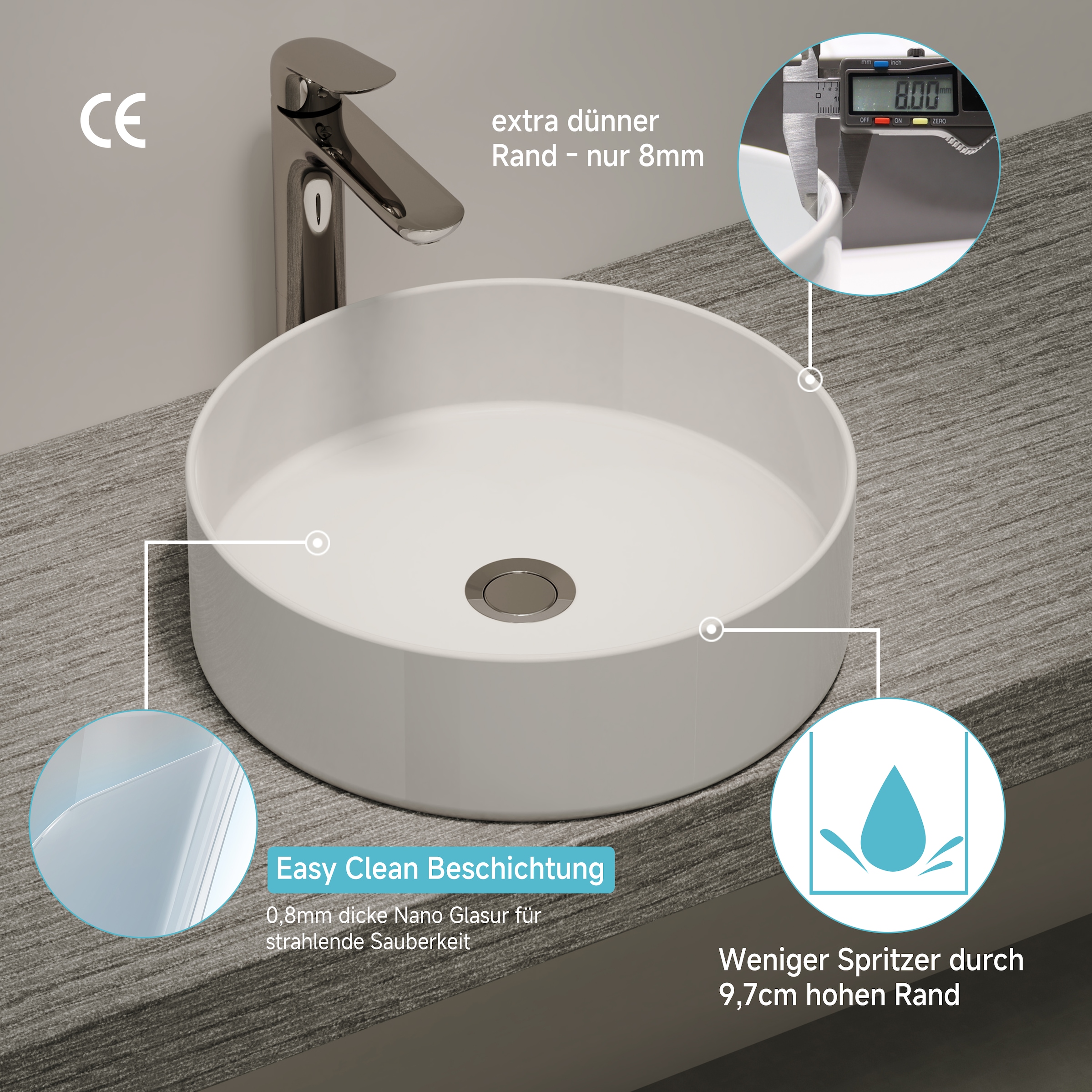 welltime Aufsatzwaschbecken »RONDO« NANO Glasur