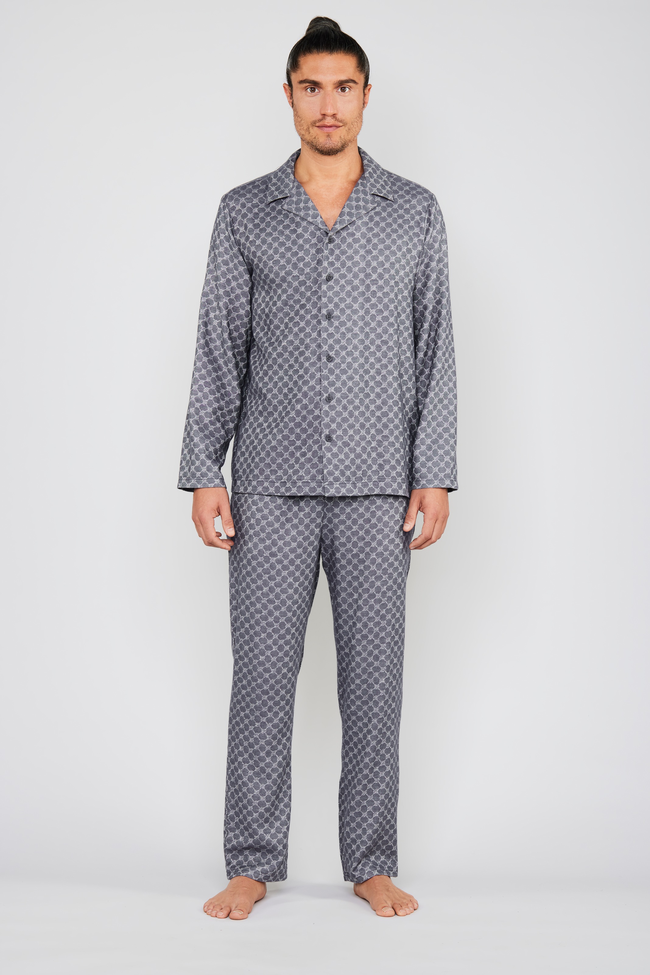 JOOP! Pyjamaoberteil »Relax« Knöpfe, Baumwoll-Viskose-Mix, Langarm, Cornflower-Design