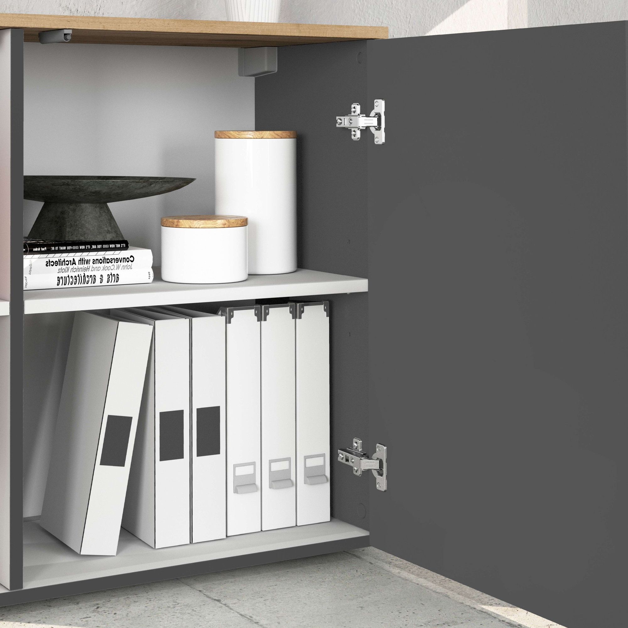 GOODproduct Sideboard »ISEO, Kommode, Schrank, Sideboard, Lowboard, 6 Fächer, Breite 200 cm« 1 Stk. tlg. stehend/hängend, 5 Türen, 6 Fächer, Breite 200 cm