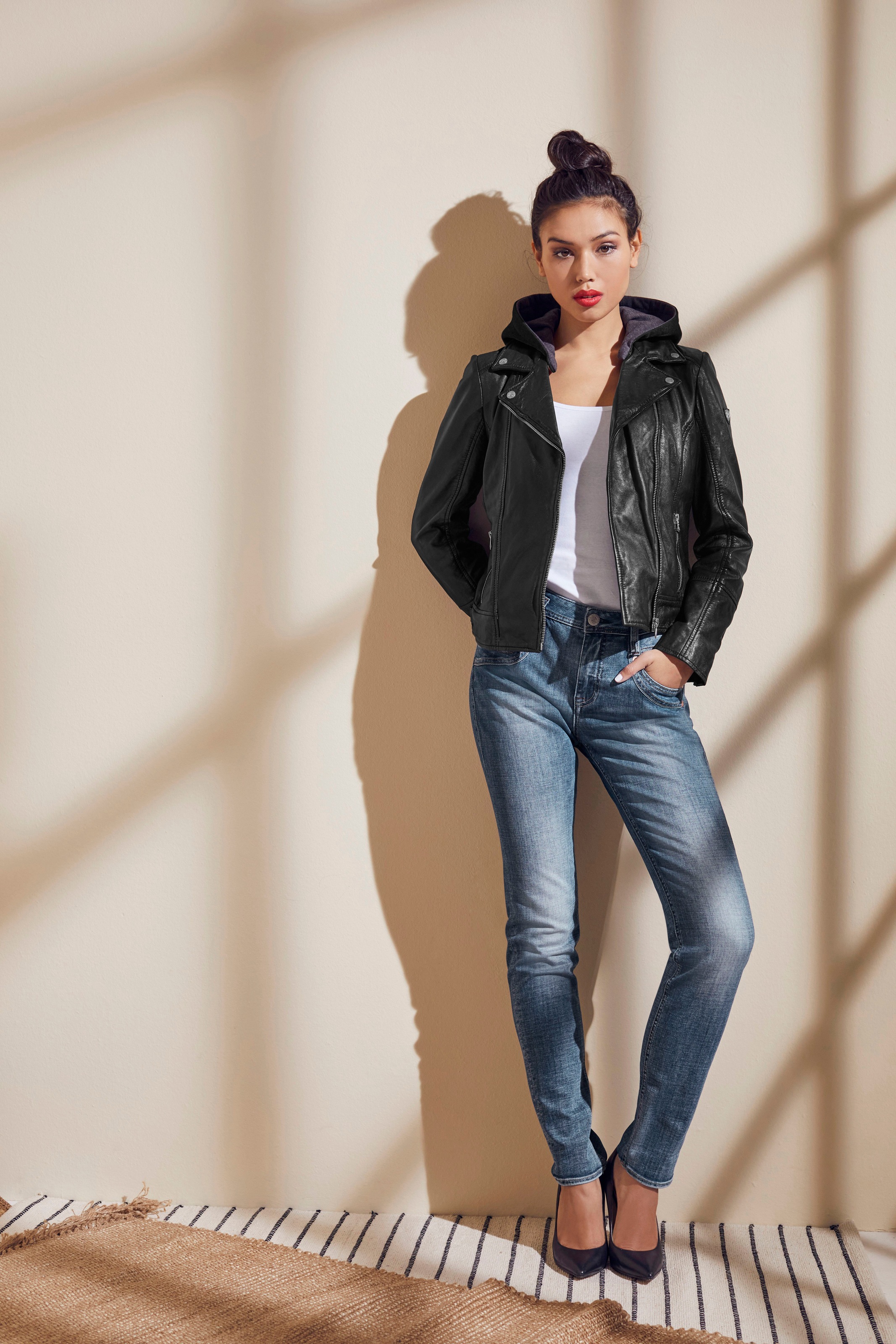 Image of Gipsy Lederjacke »ELA«, coole 2-in-1-Bikerjacke mit abnehmbarer Jersey-Kapuze bei Ackermann Versand Schweiz