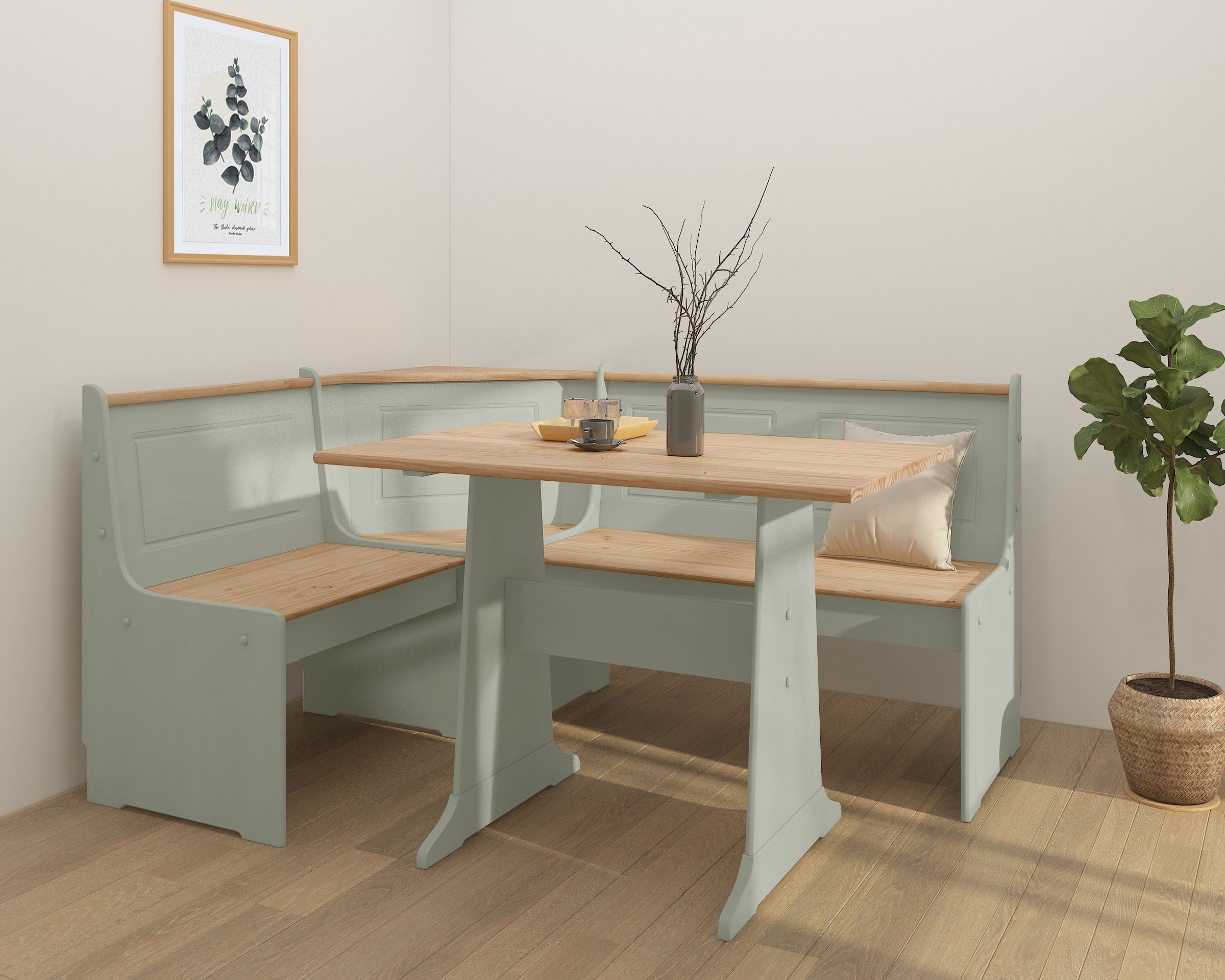 Image of GOODproduct Essgruppe "Sascha" 2 tlg. aus massivem Kiefernholz, bestehend aus einer Truhen-Eckbank + Tisch
