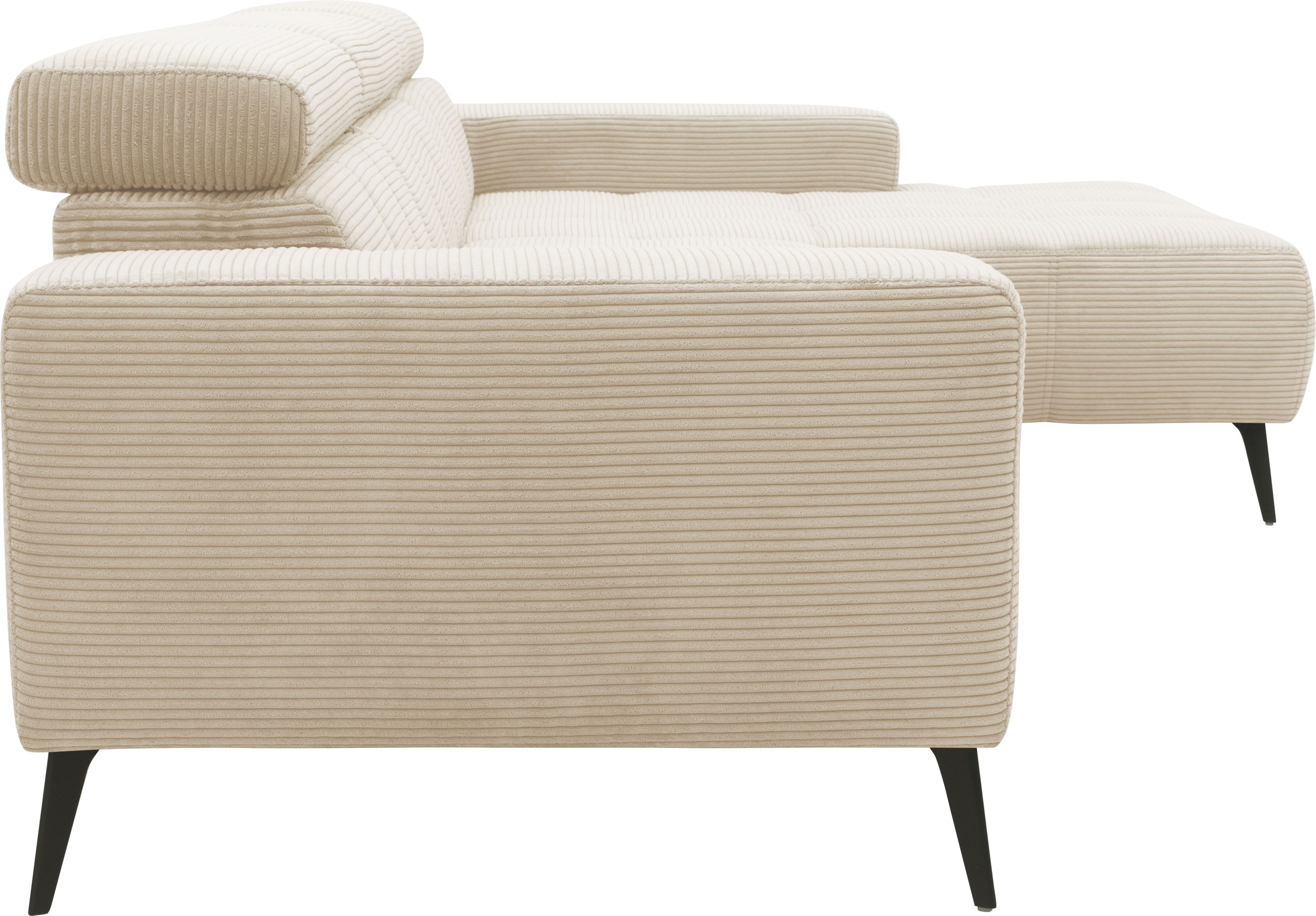 DOMO collection Ecksofa »Trento L-Form, mit Kufenfuss oder Einzelfuss«, wahlweise mit Kopfteilverstellung, Recamiere links/rechts bestellbar