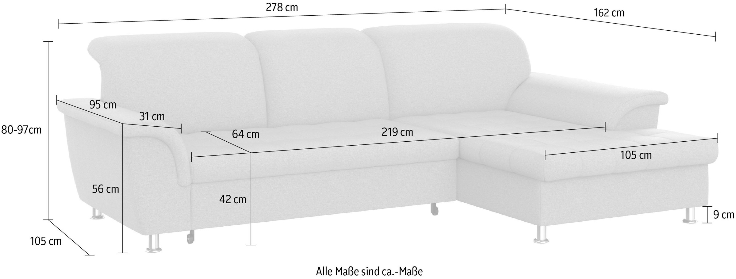 DOMO collection Ecksofa Franzi, wahlweise mit Bettfunktion, Bettkasten und Kopfteilverstellung