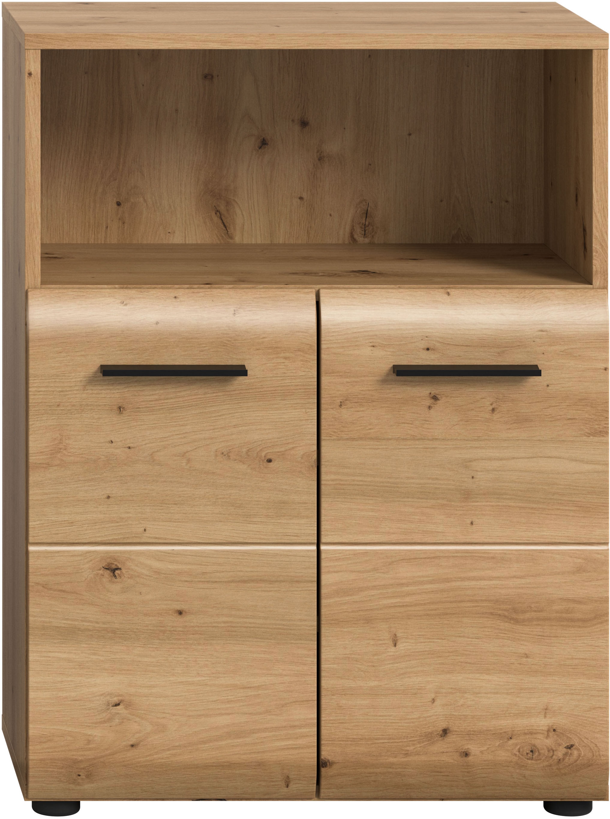 welltime Stauraumschrank »FLORENZ, TOPSELLER!, Breite 60 cm, 2 Türen, 1 Fachboden, 1 offene Fach« TOPSELLER!,  hochwertige MDF Front, Griff schwarz, Badschrank, Bad