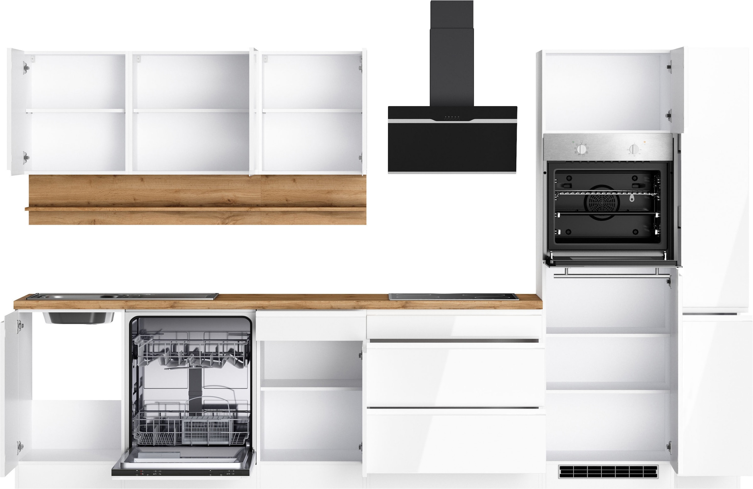 KOCHSTATION Kitchenette »KS-Virginia,neu in verbesserter Ausführung« plan de travail épaisseur 38 mm, rangement, fermeture douce,  largeur 330 cm, Soft-Close, sans appareils électriques