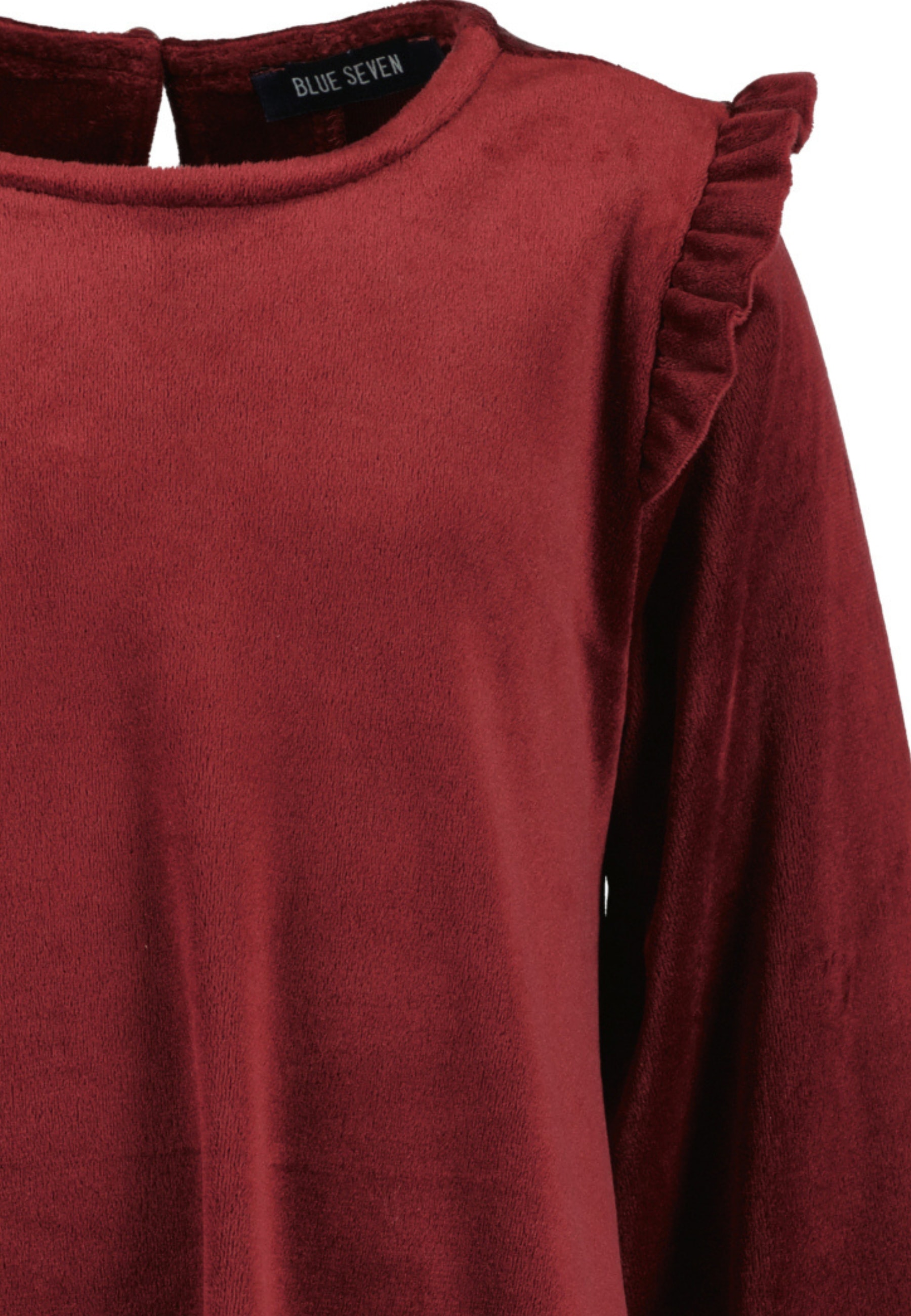 Blue Seven Sweatkleid, in samtiger Optik und mit süssen Rüschen