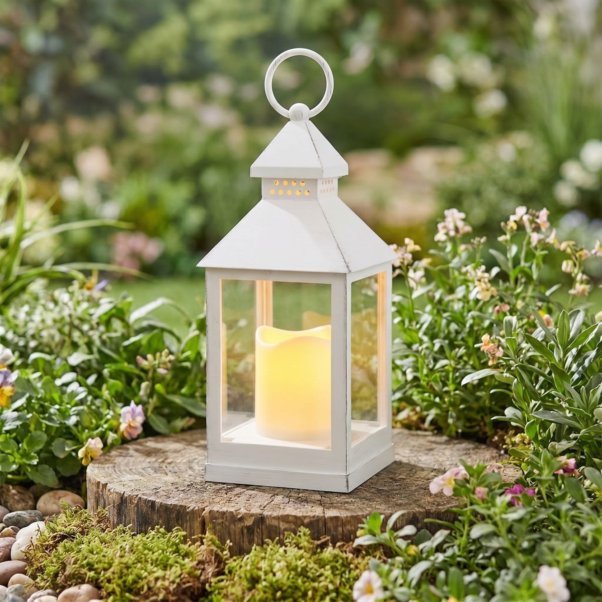 Ambiente Haus Lampe de table extérieure LED »Laterne antikweiss 24cm inkl LED Ke« 1 cuis blanc chaud