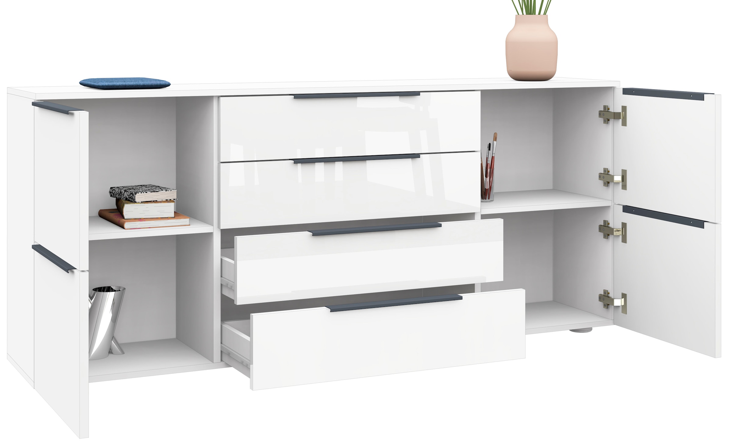 borchardt Möbel Sideboard »Tom«, Breite 166 cm, verstellbare Einlegeböden, lackierte Alu-Profilgriffe