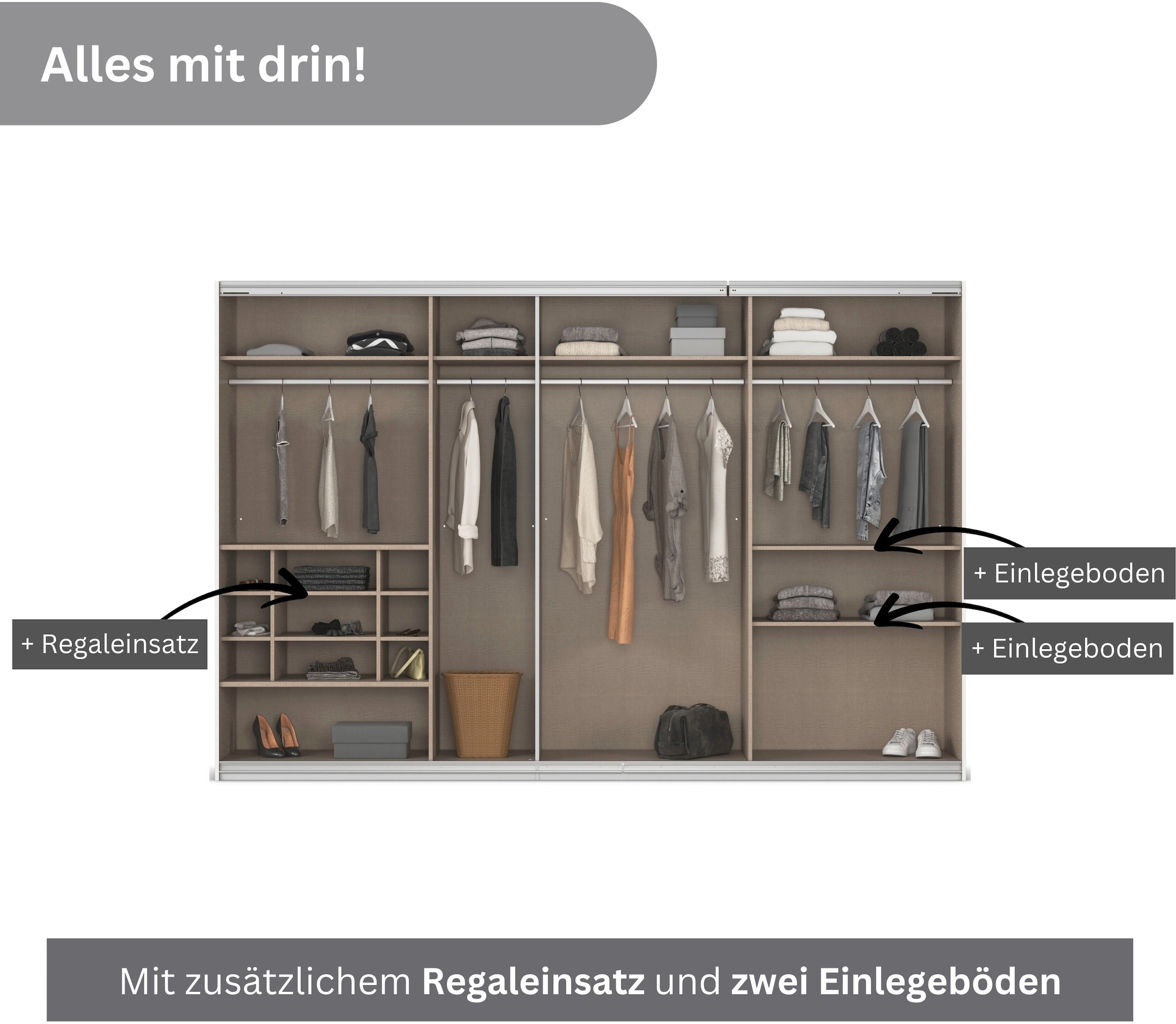 rauch Schwebetürenschrank »Kleiderschrank Schrank Garderobe Wäscheschrank TOMA«, inkl. Regaleinsatz sowie zusätzlichen Einlegeböden MADE IN GERMANY